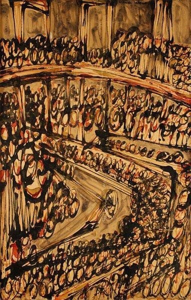 Claude VISEUX (1927 - 2008)
Les loges au théâtre Encre. Signée en haut au milieu. 100 x 65 cm