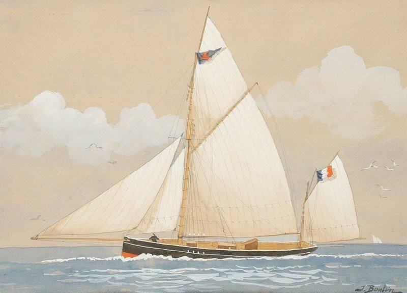 J. BOUTIN
Voilier en mer Aquarelle et gouache. Signée en bas à droite. 28 x 38 cm