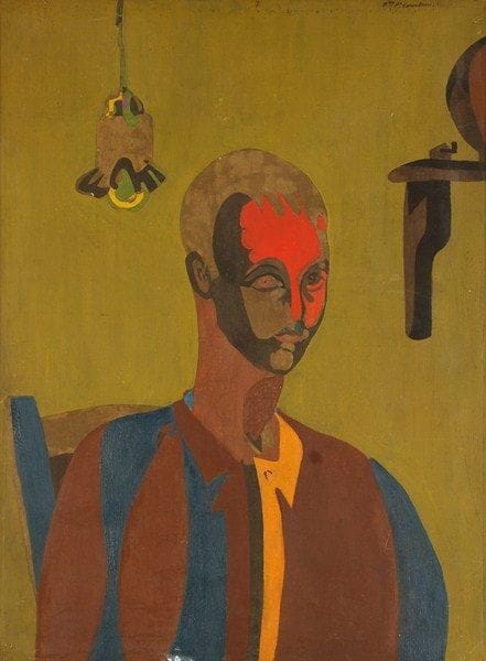 Pierre COURTENS (1921 - 2004)
Homme assis Huile sur toile. Signée en haut à droite. (Restauration). 100 x 73 cm
