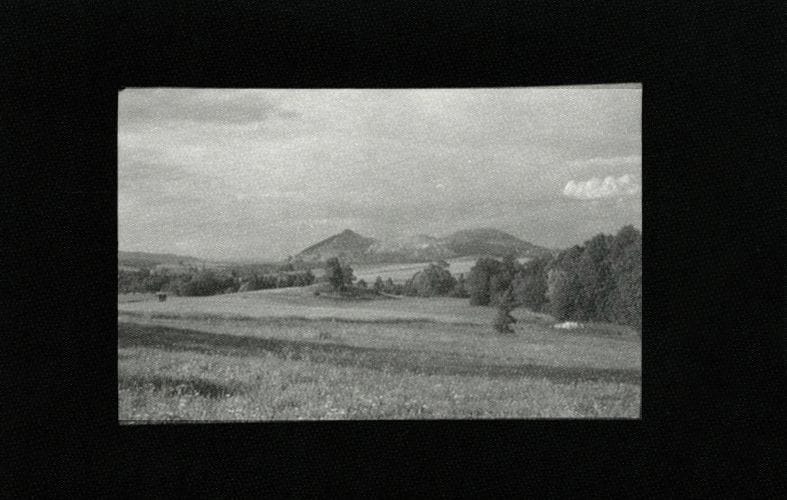 Josef Sudek (1896-1976)
Beskydy Plain, c. 1955-1960.
Vintage silver print, signed in the lower margin.
Image: 5.5 x 9 cm / Sheet: 9 x 14 cm