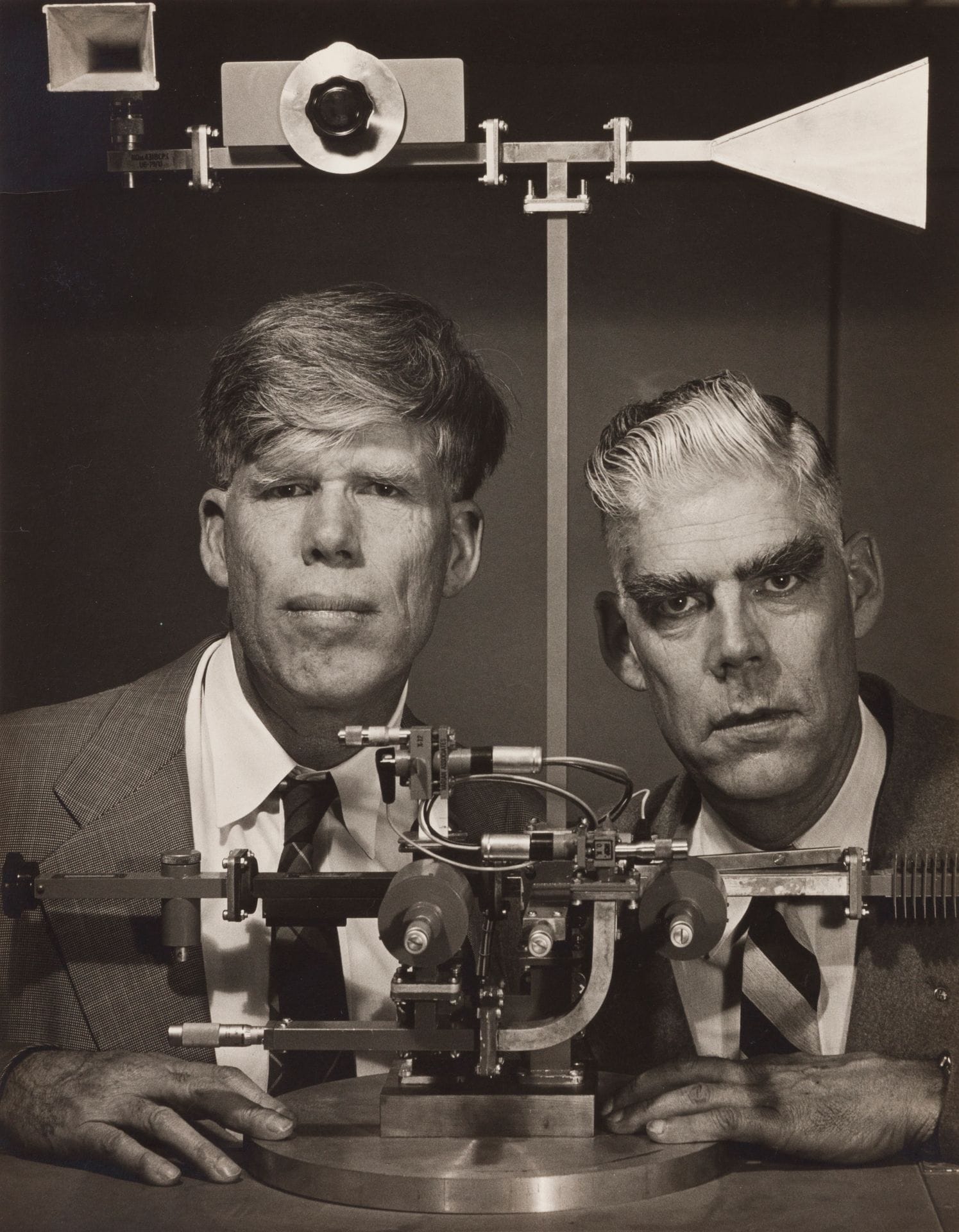 Ansel Adams (1902-1984)
Russell &amp; Sigurd Varian, 1953.
Vintage silver print. Stamps "Photograph - by - Ansel Adams", "Photograph by Ansel Adams - made with the - Hasselblad Camera" and title on verso.
23.3 x 18.5 cm