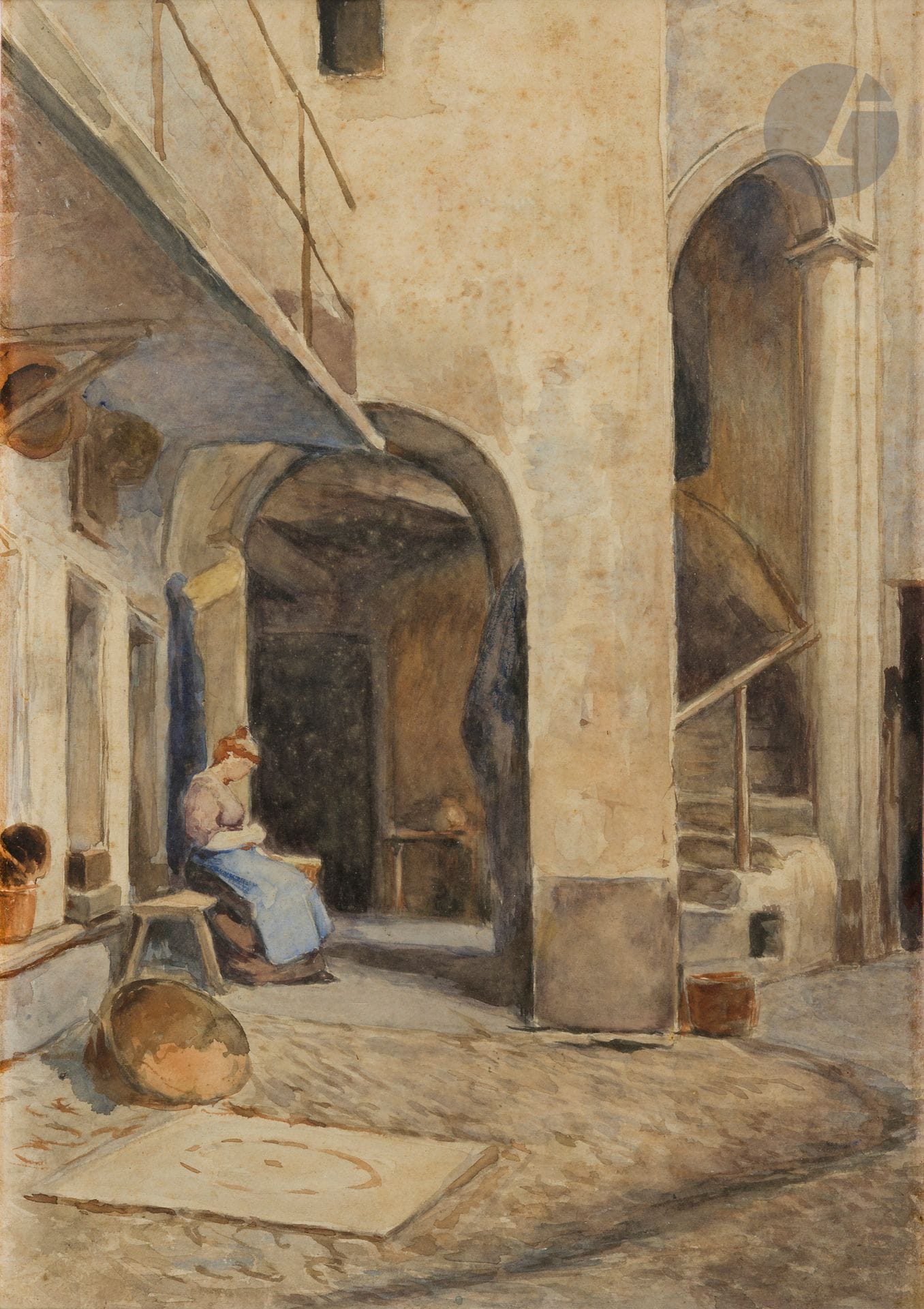 Jean Jules BADIN (1843-1919)
Rue de Lyon
Watercolor.
Unsigned.
Annotated on the back on the mount by the artist's granddaughter.
37 x 26 cm