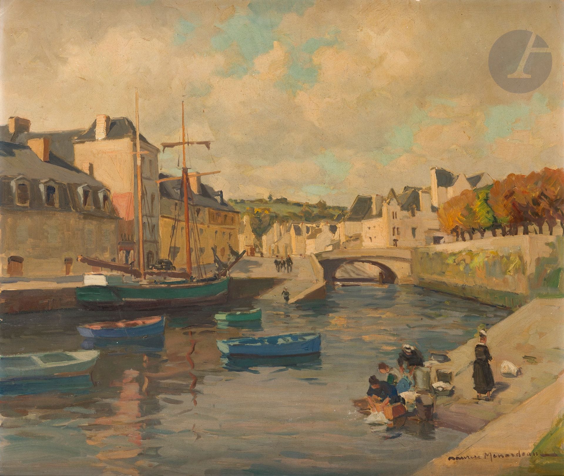 Maurice MENARDEAU (1897-1977)
Lavandières à Quimperlé
Huile sur carton.
Signée en bas à droite.
46 x 55 cm