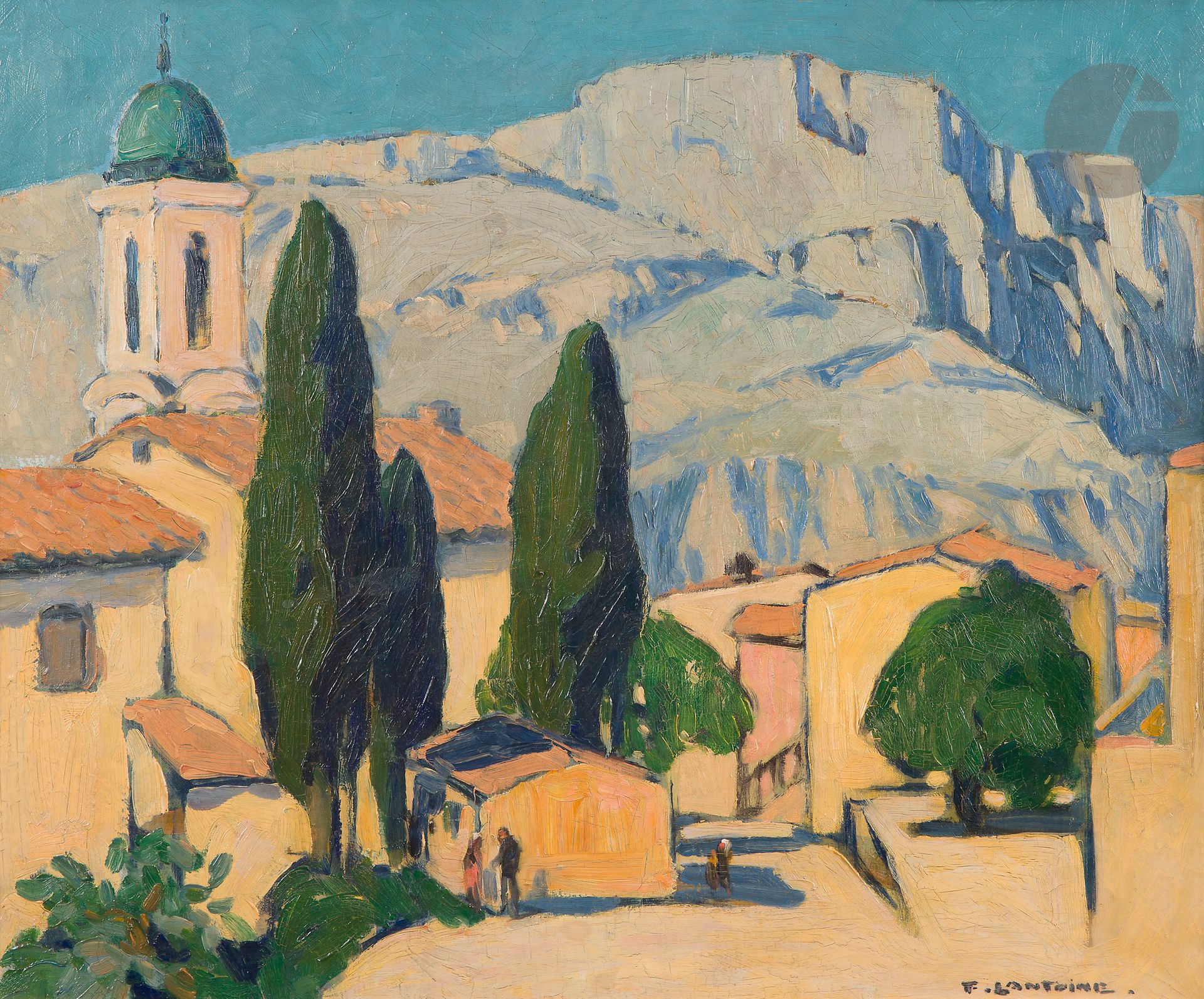 Fernand LANTOINE (1876-78-c. 1955)
La Turbie
Huile sur toile.
Signée en bas à droite.
54 x 65 cm