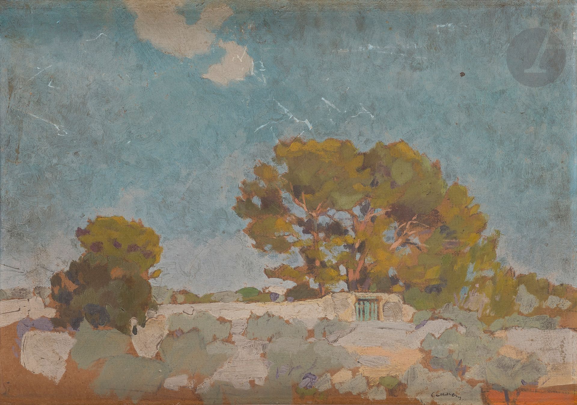 Armand COUSSENS (1881-1935)
The Wall
Oil on cardboard.
Signed lower right.
(Scratches).
37 x 52 cm

Exhibition : 
Maison de l'Art français, Florida-Buenos Aires (label on back).