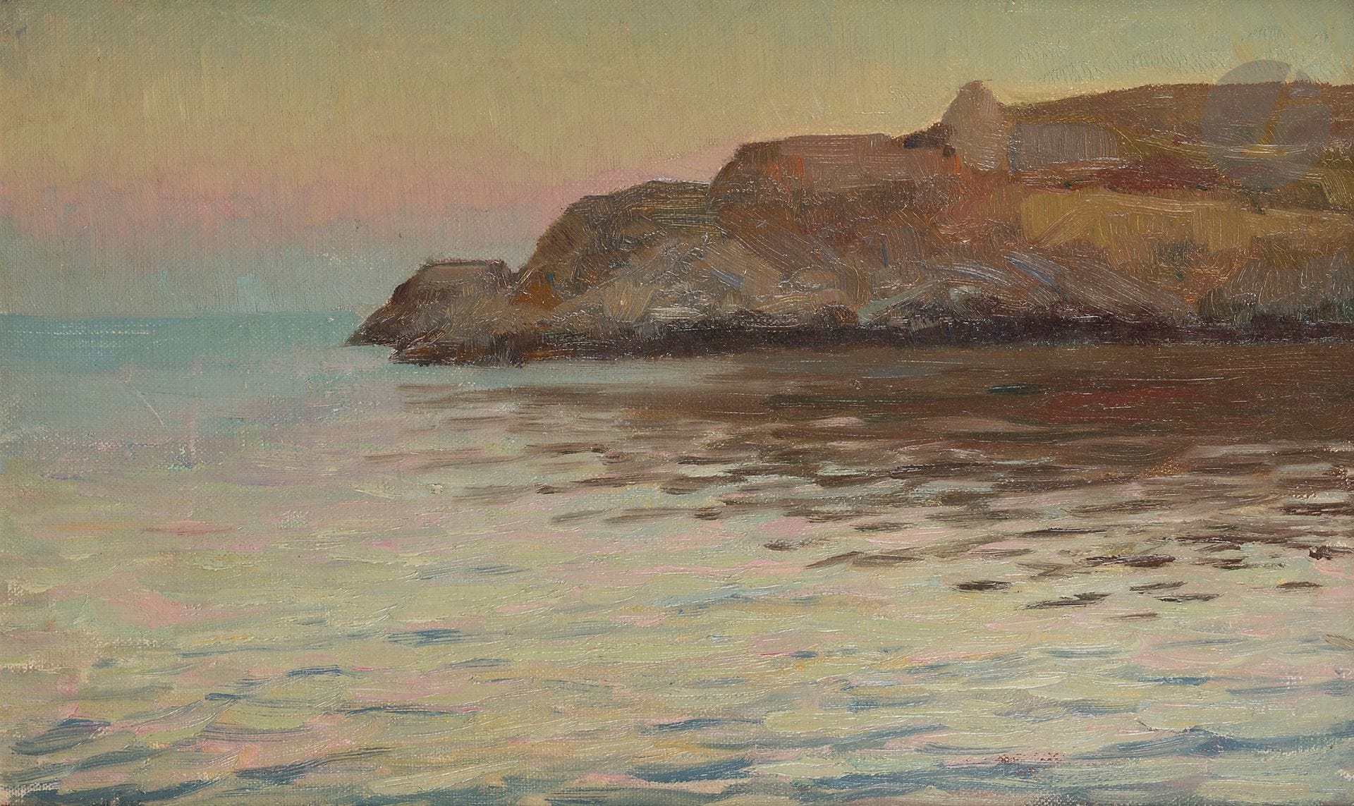 Henri BOUVET (1859-1945)
La Pointe de Bordery
Huile sur toile contrecollée sur carton.
Non signée.
19.5 x 32 cm

Provenance : 
Vente Hommage à Bouvet, Kohn, 12 décembre 1995, n°366 (tampon au dos sur le montage).