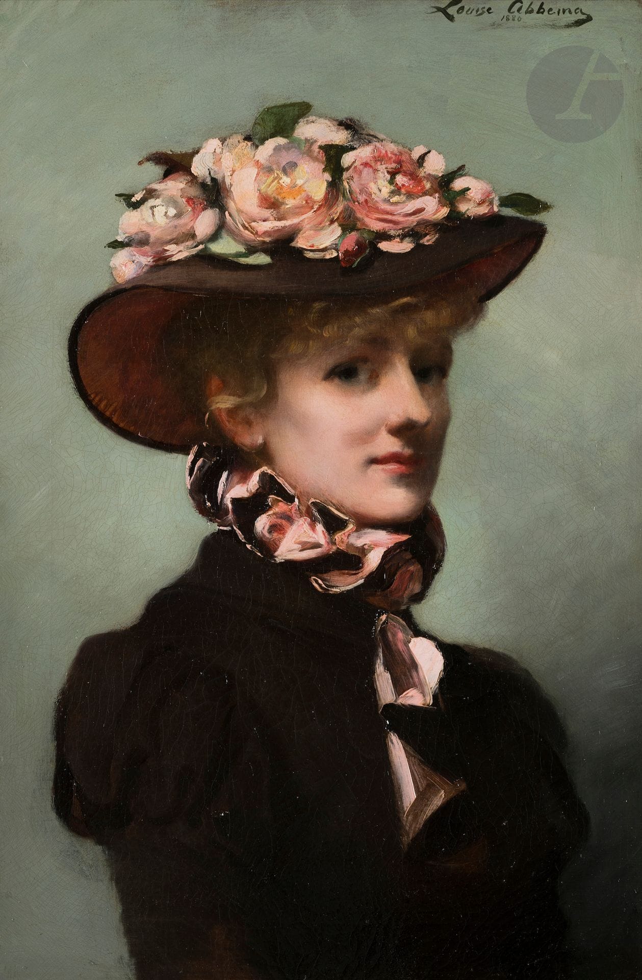 Louise ABBEMA (1858-1927)
Portrait présumé de Mme Jeanne Samary de la Comédie Française, 1880
Huile sur toile.
Signée et datée en haut à droite.
60 x 40 cm
