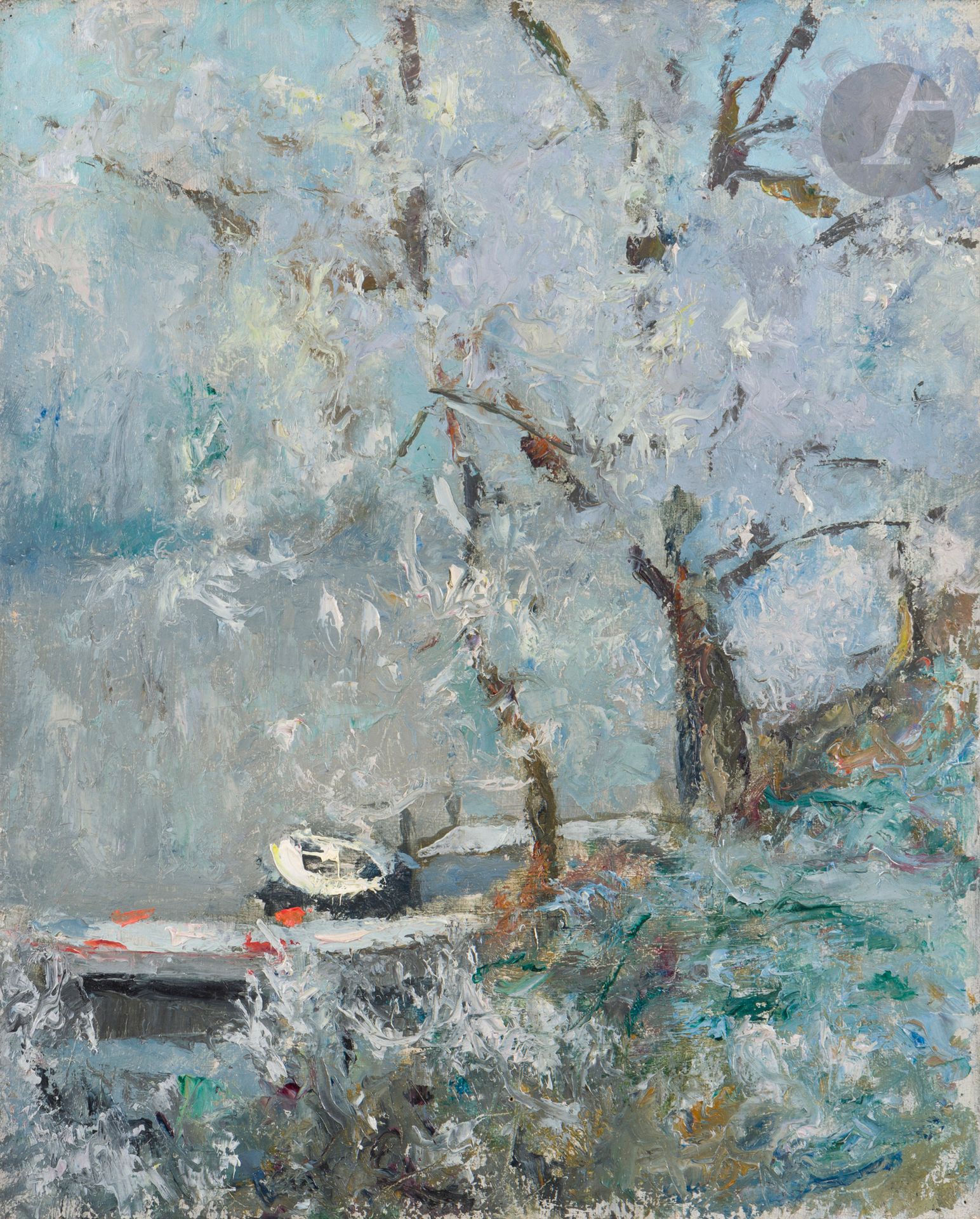 Raymond THIBESART (1874-1963)
Boat in winter
Oil on canvas.
Unsigned.
41 x 33 cm