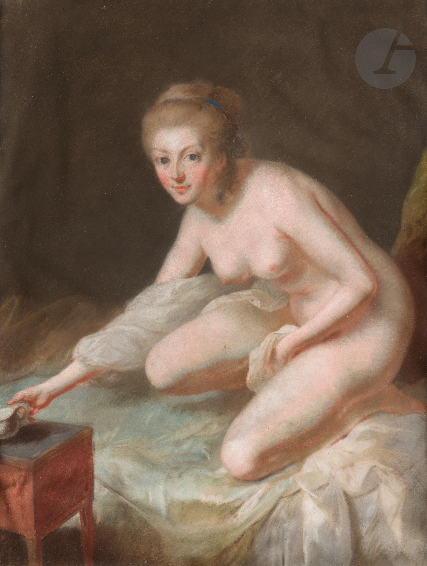 École FRANCAISE du XVIIIe siècle 
La Toilette intime 
Pastel sur vélin
53 x 43 cm