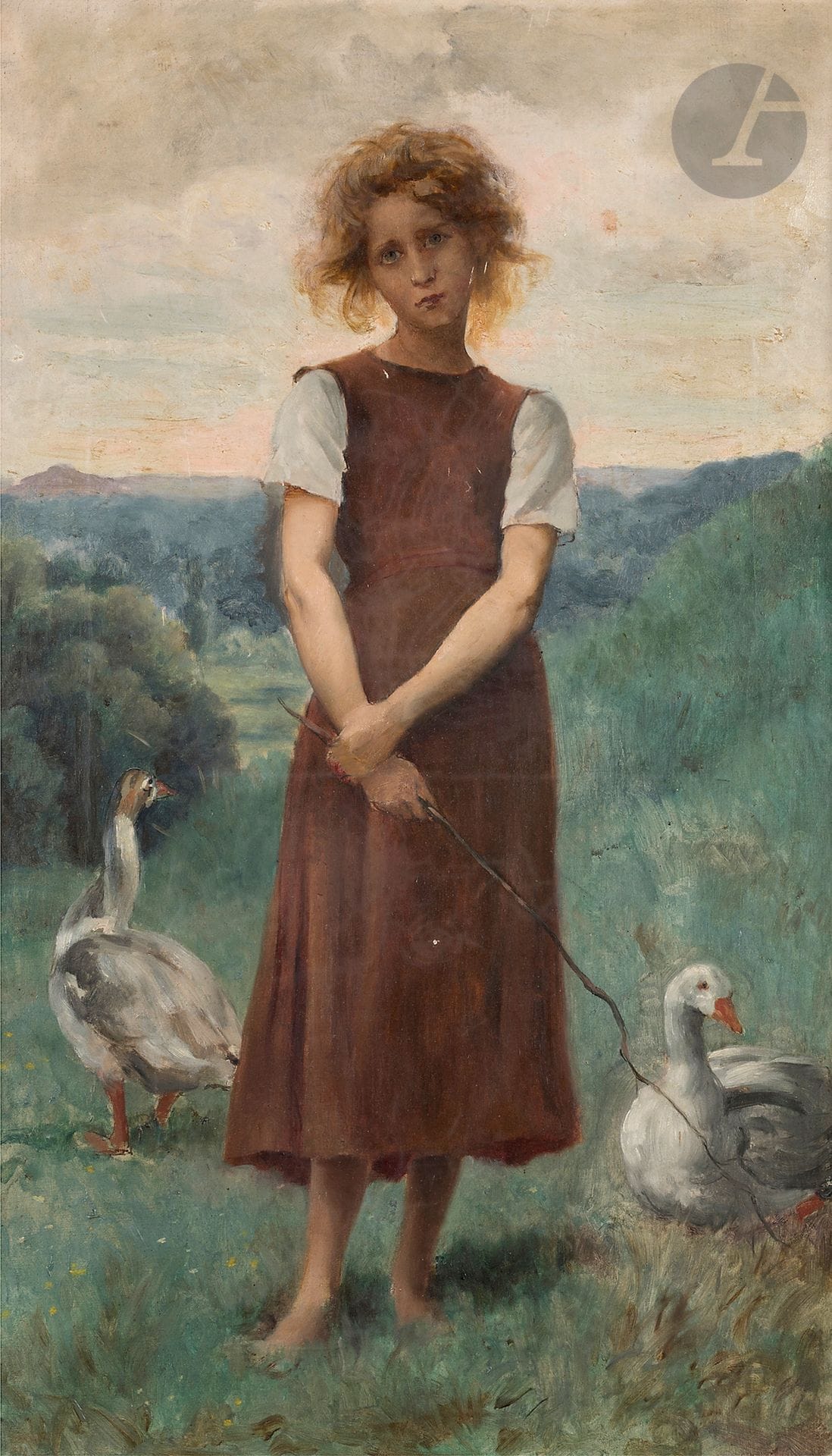 Jean Jules BADIN (1843-1919)
Goose keeper
Oil on canvas.
Unsigned.
73 x 42 cm

Provenance : 
Artist's family.