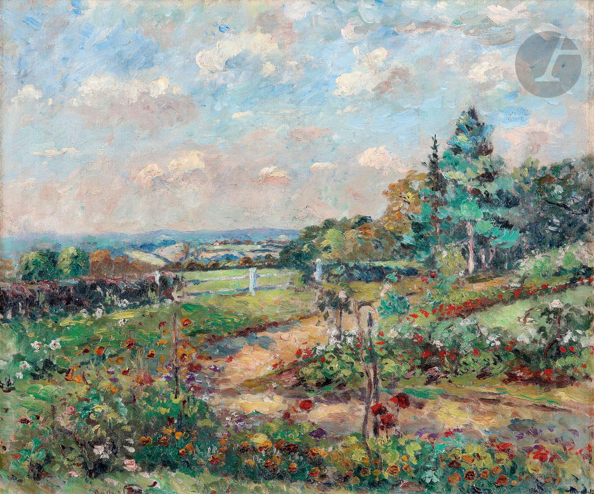 Emmanuel de LA VILLÉON (1858-1944)
Le Jardin fleuri
Huile sur toile.
Signée en bas à gauche.
46 x 55 cm

Provenance : 
Vente Mes Bondu-L'Huillier, Hôtel Drouot, Paris, 26 juin 2009, n° 25.