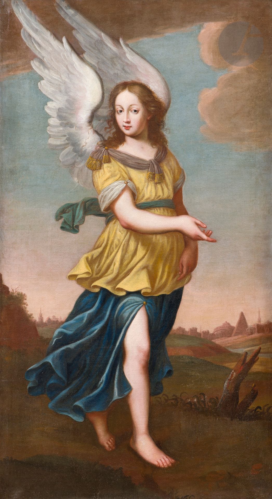 17th century FLEMISH school 
The Guardian Angel 
Canvas 
134 x 75 cm 
(Old restorations, missing parts and accidents)