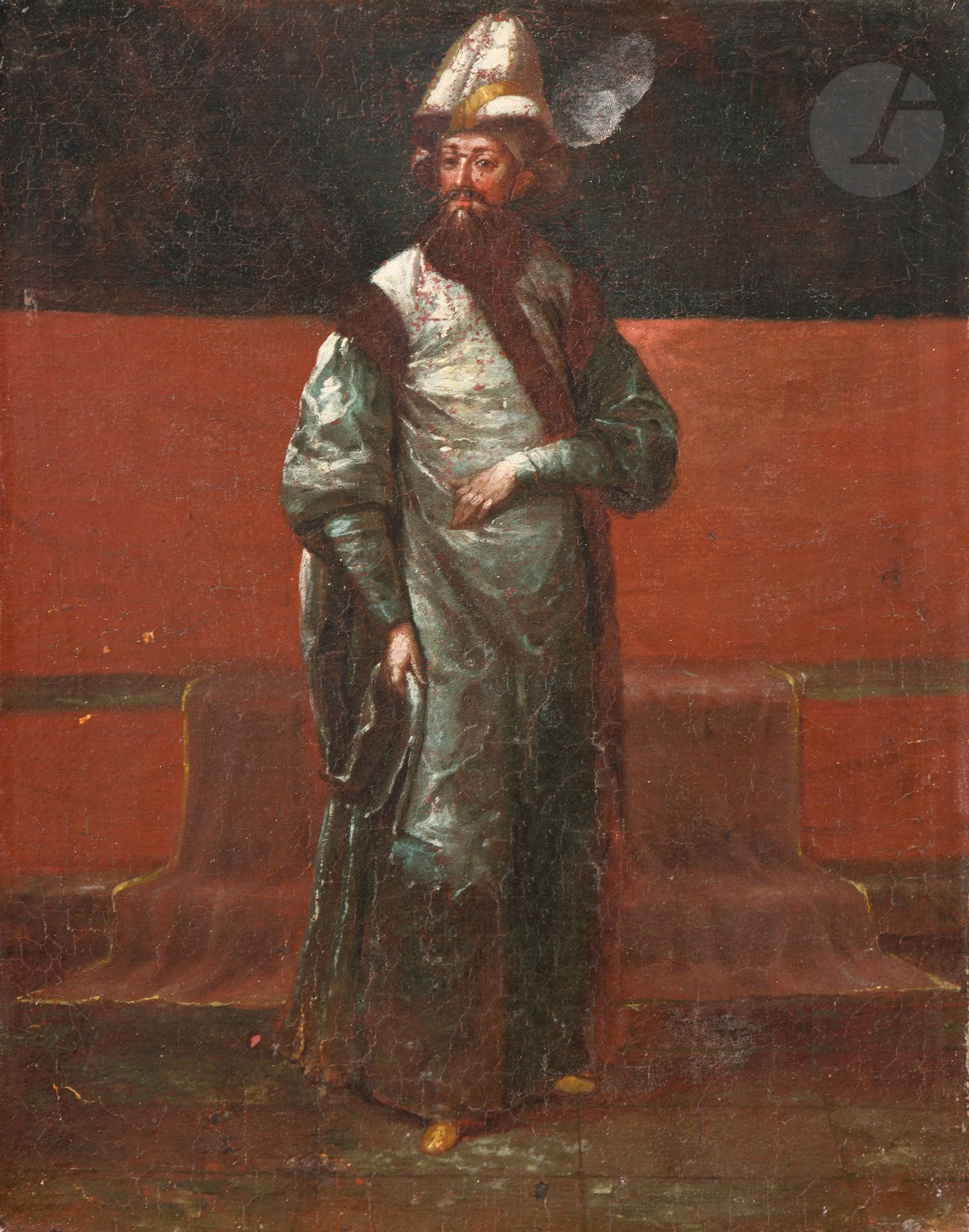 Jean Baptiste VANMOUR (Valenciennes 1671 - Istanbul 1737) 
Le Grand Vizir Nevsehirli Damat Ibrahim Pasa ; Femme orientale à sa toilette ; Sultan Ahmed III ; Jeune femme orientale brodant 
Quatre toiles 
34 x 27 cm 
(Restaurations anciennes) 

Le Grand Vizir Nevsehirli Damat Ibrahim Pasa et Le Sultan Ahmed III sont à rapprocher des tableaux de Vanmour à Amsterdam (Rijksmuseum).