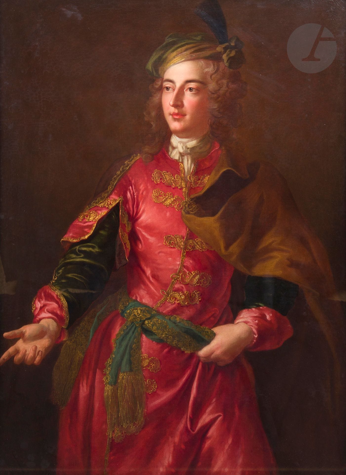 François de TROY (Toulouse 1645 - Paris 1730)
Portrait présumé du prince Constantin Sobieski (1680 - 1726)
Toile 
126 x 95 cm 
(Restaurations anciennes)

Provenance :
Chez Galerie Eric Coatalem, en 2013.

Bibliographie :
Catalogue de l'exposition 1704 Le Salon, les Arts et Le Roi, Sceaux, musée de l'Ile-de-France, Domaine départemental de Sceaux, mars-juin 2013, n° 114, reproduit en couleur. 

Nous remercions Dominique Brême de nous avoir confirmé la datation du tableau, dans un courriel en mars 2024 et d'avoir précisé que notre tableau pourrait être une reprise peinte en 1720 de la composition exécutée en 1704.

Par son " exécution libre et flammée des draperies " et l'utilisation de " coloris jouant sur le contraste vif du rose orangé du justaucorps et du bleu canard de l'écharpe portée en ceinture ", Monsieur Dominique Brême date le tableau vers 1720. La " verticalisation de la pose, le déhanchement souple du buste et le regard du modèle ostensiblement tourné vers l'extérieur ", lui permettent de rapprocher notre tableau du Portrait de Jean-François de Troy peint par François de Troy vers 1716-1719 (connu par l'estampe de Simon Vallée voir le livret édité à l'occasion de l'exposition François de Troy 1645-1730, Sceaux, musée de l'Ile-de-France, 23 juillet - 13 octobre 1997, G28, reproduit). 

Peint vers 1720, notre tableau pourrait être considéré comme un portrait posthume du prince (probablement peint après sa mort en 1726). Ainsi notre tableau ne peut être le tableau exposé en 1704, comme cela a été proposé dans le passé

Constantin Sobieski est le troisième fils de Jean III Sobieski, roi de l'Union de Pologne-Lituanie de 1674 à 1696 et héros national par sa victoire contre les turcs. Le roi Jean III Sobieski épouse le 5 juillet 1665 Marie Casimire Louise de La Grange d'Arquen et reçoit l'Ordre du Saint-Esprit en Pologne le 30 novembre 1676. Marie-Casimire et Jean III sont enterrés au château de Wawel à Cracovie. 

Constantin Sobieski reçoit l'Ordre du Saint-Esprit à Rome dans l'église Saint Louis le 19 décembre 1700. Un de ses portraits, anciennement attribué à Hyacinthe Rigaud, est conservé au musée du Palais du roi Jan III à Wilanow.