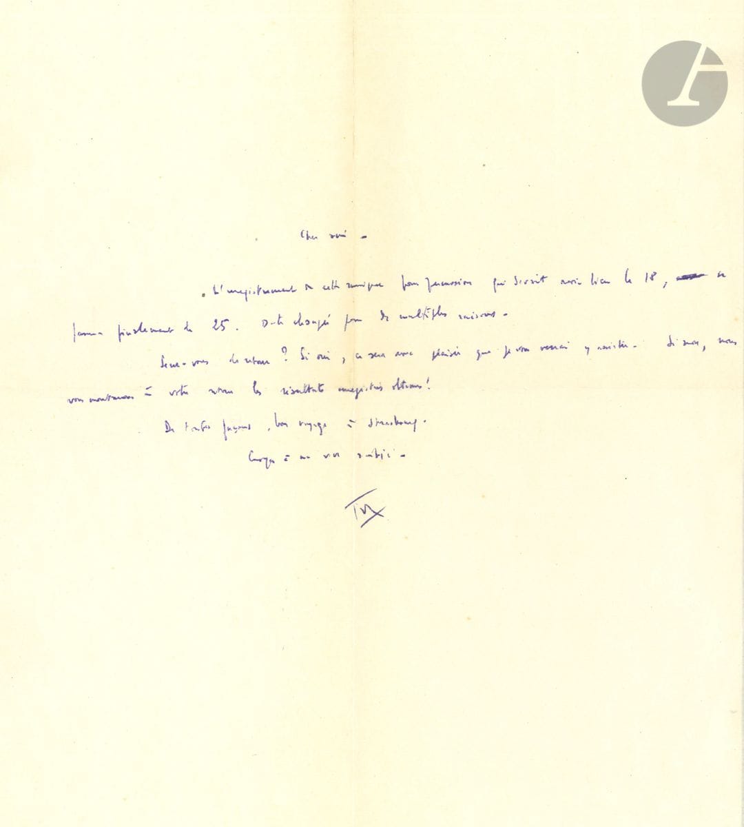 Pierre BOULEZ (1925-2016). L.A.S. to a musician friend; half-page in-4 The recording of this music for percussion, which was to have taken place on the 18th, finally took place on the 25th. Date changed for various reasons. Will you be back? If so, I'll be delighted to see you there. If not, we'll show you the recorded results on your return!