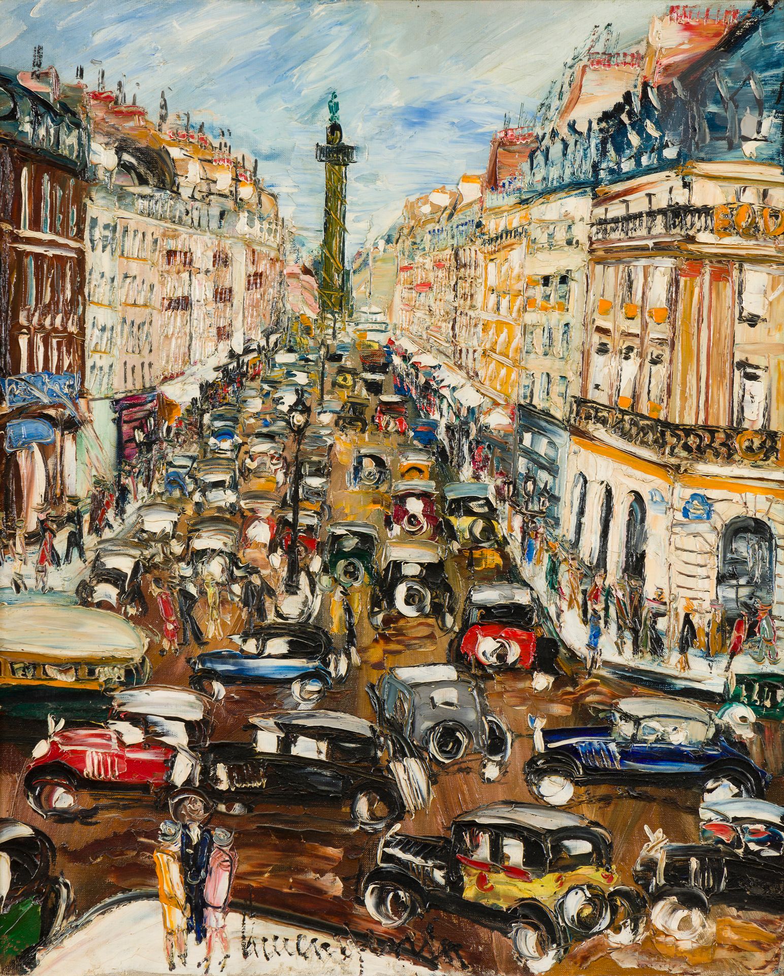 Lucien GENIN (1894-1953)
Paris, embouteillages rue de la Paix
Huile sur toile.
Signée en pied.
73 x 60 cm

Provenance : 
Vente Me Pillon, Versailles, 13 décembre 2009, n° 107.
