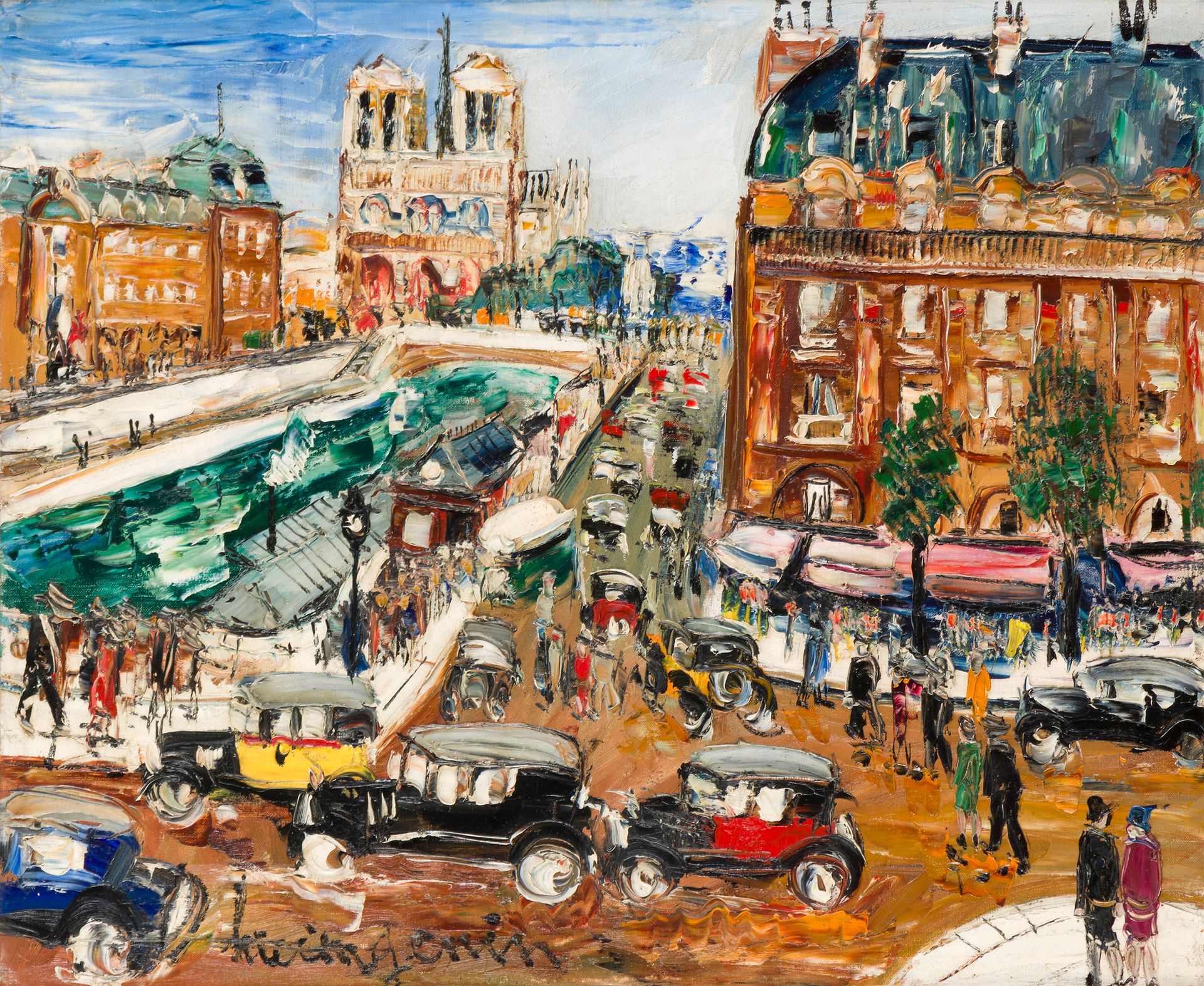 Lucien GENIN (1894-1953)
Paris, Notre-Dame seen from Place Saint-Michel
Oil on canvas.
Signed lower left.
60 x 73 cm