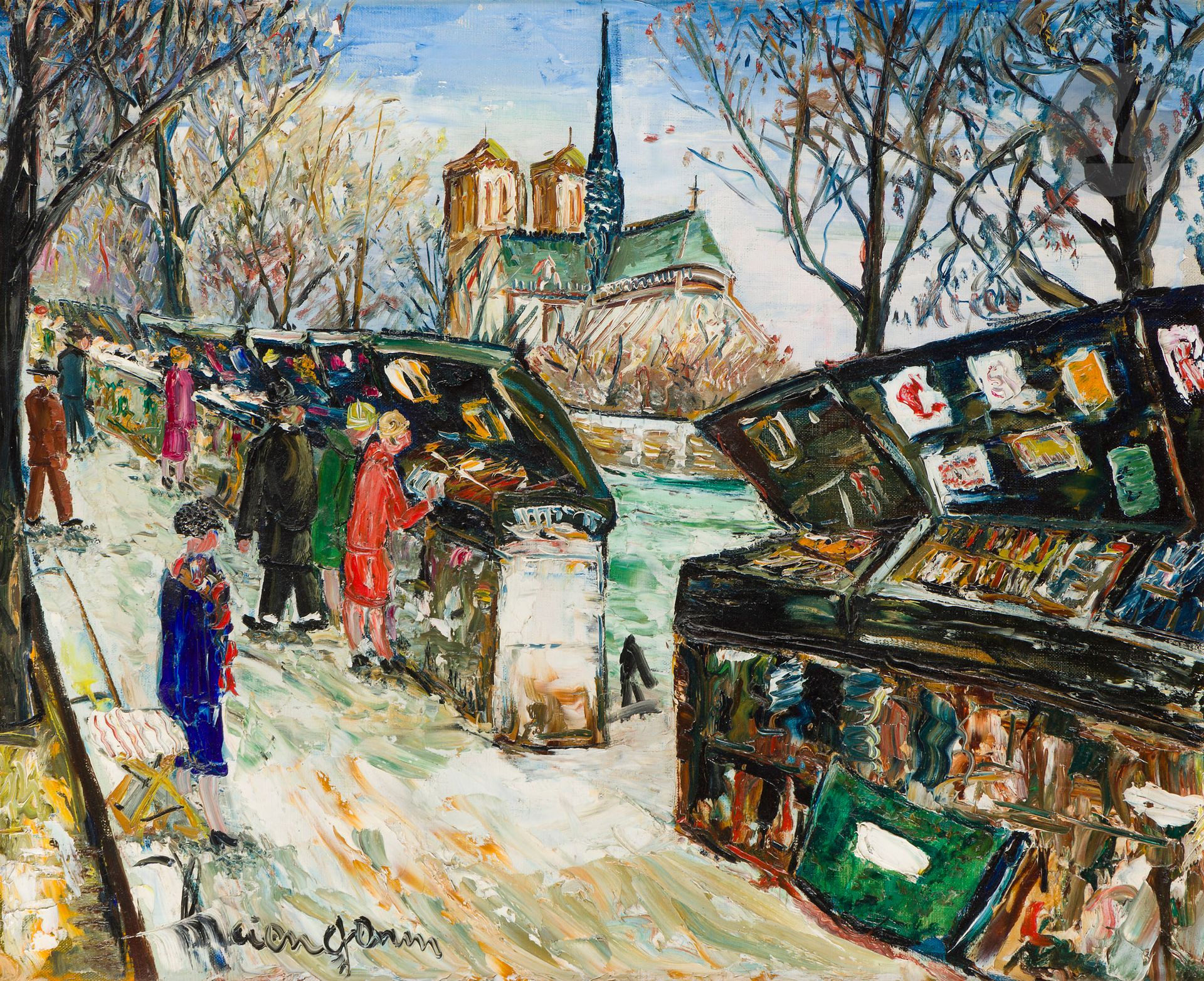 Lucien GENIN (1894-1953)
Paris, les Bouquinistes à Notre-Dame
Huile sur toile.
Signée en bas à gauche.
60 x 73 cm
(Accidents).

Provenance : 
- Vente Me Denesle, Rouen, 28 novembre 1999, n° 54.
- Vente Tajan, Paris, 3 mai 2007, n° 162.
- Vente Me Pillon, Versailles, 1er juillet 2007, n° 169.