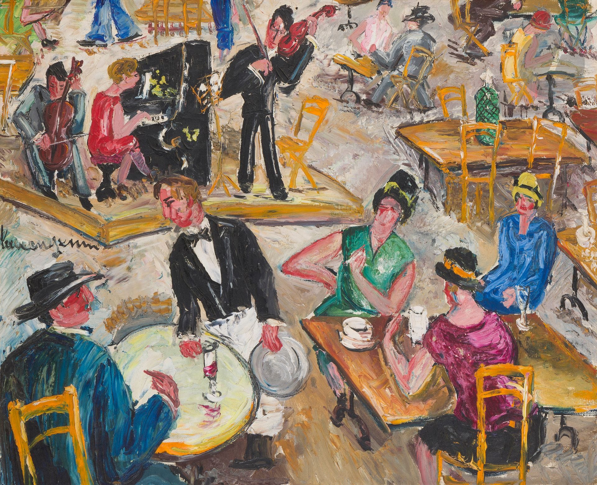 Lucien GENIN (1894-1953)
Cabaret montmartrois
Huile sur toile.
Signée dans la composition.
(Petit accident).
60 x 73 cm

Provenance : 
- Bouquet, Saint-Ouen.
- Collection Oscar Ghez, Genève. Acquis le 18 décembre 1957 auprès du précédent.
- Vente Ader, Hôtel Drouot, Paris, 16 juin 2011, n° 103.