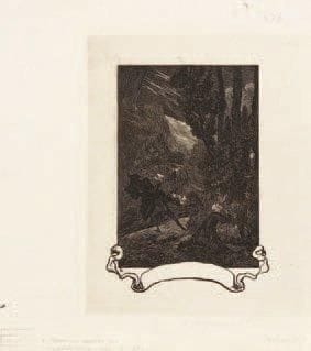Félix BRACQUEMOND (1833-1914)
Titre pour Virginie de Leyva, ou Intérieur d?un couvent de femmes en Italie au XVIIIe s. par Philippe Chasles. Malassis éditeur, 1860. Eau-forte. 125 x 159. B. 376; I.F.F. non décrit. Très belle épreuve sur chine volant, du 1er état avant toute lettre selon Beraldi, coupée à droite (la plaque portant à l?origine deux illustrations gravées qui demandaient à être séparées). Bonnes marges sur trois côtés. Très rare: Beraldi ne recense que 6 épreuves, tous états confondus. Ex-coll. Samuel Isham (Lugt 1402) et double de la New York Public Library (sans timbre).