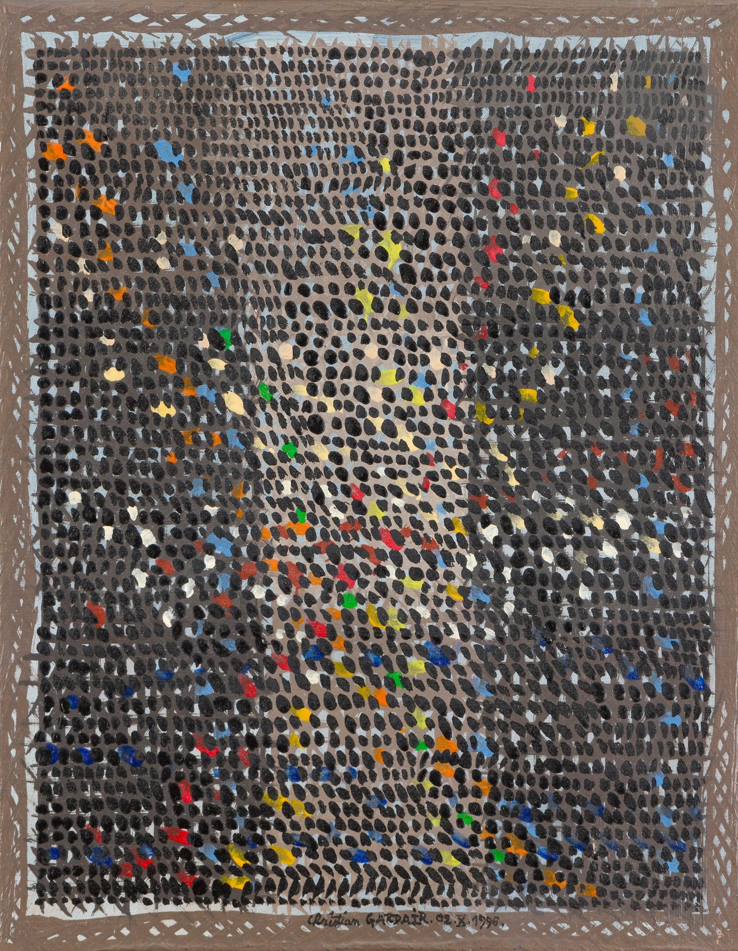 Christian GARDAIR (b. 1938)
Chromatographie n°14 (Suite Metropolis), 1996
Oil on canvas.
Signed and dated at foot.
Signed, dated and titled on the back.
24 x 19 cm

Provenance : 
Galerie Olivier Nouvellet, Paris.

Born in Brittany, Christian Gardair has lived and worked in Bordeaux, where he has been exhibited by Galerie du Troisième Œil.
