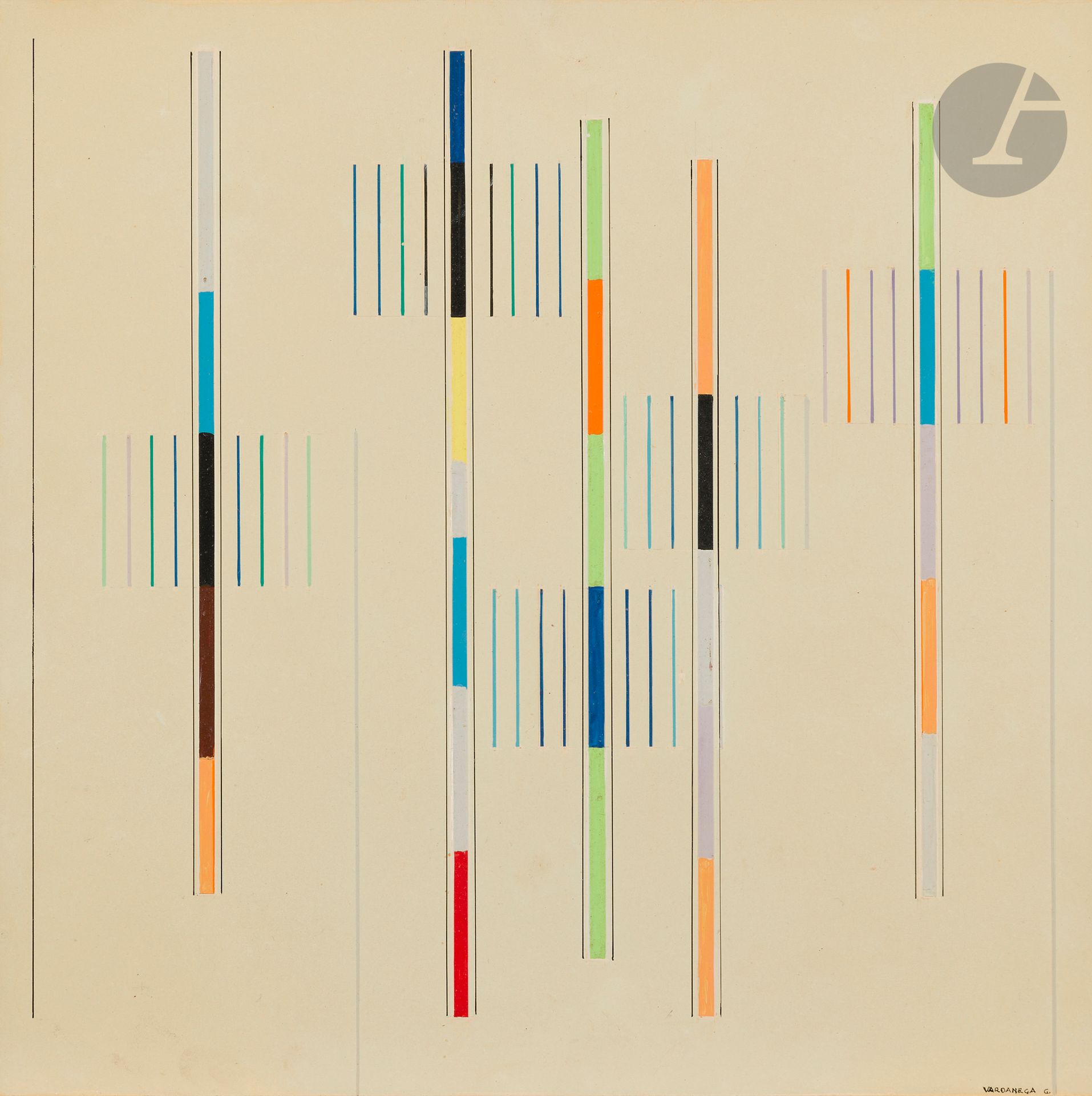 Gregorio VARDANEGA [Italian] (1923-2007)
To the Toccata and Fugue in D by J. S. Bach, 1990
Mixed media on isorel.
Signed lower right.
Signed, dated and titled on the back.
30 x 30 cm

Provenance : 
Galerie Claude Dorval, Paris.

Argentinian of Italian origin, Gregorio Vardanega joined the Arte Concreto-Invención Association in 1946 and took part in the Arte Nuevo exhibition organized by Carmelo Arden Quin. In Paris, he met Michel Seuphor and exhibited at the Salon d'Amérique latine. He presented his first kinetic motor work at the end of the 50s and took part in exhibitions organized by Galerie Colette Allendy. In 1964, Denise René showed his work in her exhibition Le Mouvement 2 and gave him his first major retrospective in 1969.
