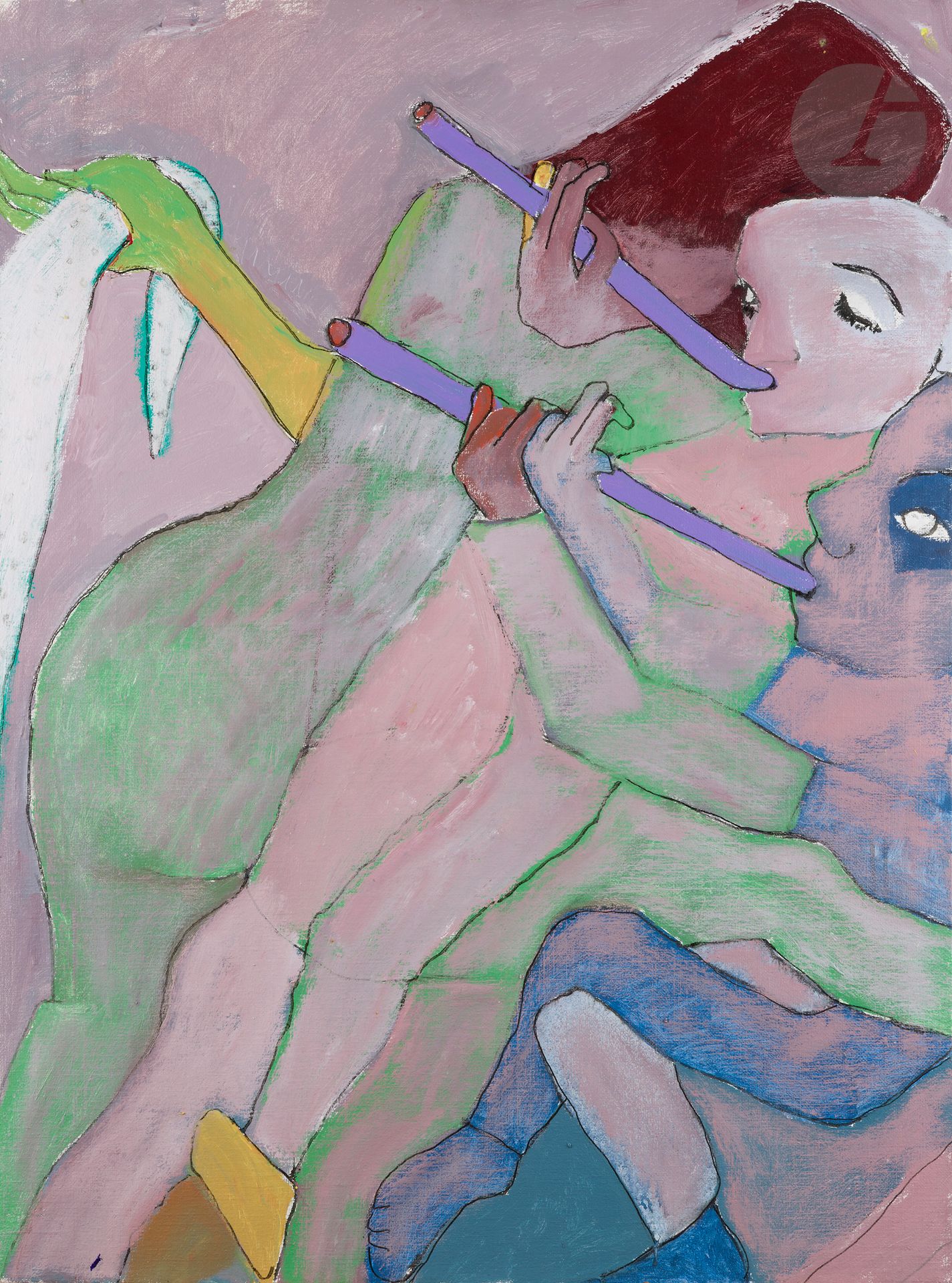 Ardash KAKAFIAN [irakien] (1941-1999)
Les Flûtistes
Acrylique sur toile.
Non signée.
130 x 89 cm

Un certificat de Madame Hélène Akabie Kakafian pourra être remis à la demande et à la charge de l’acquéreur.