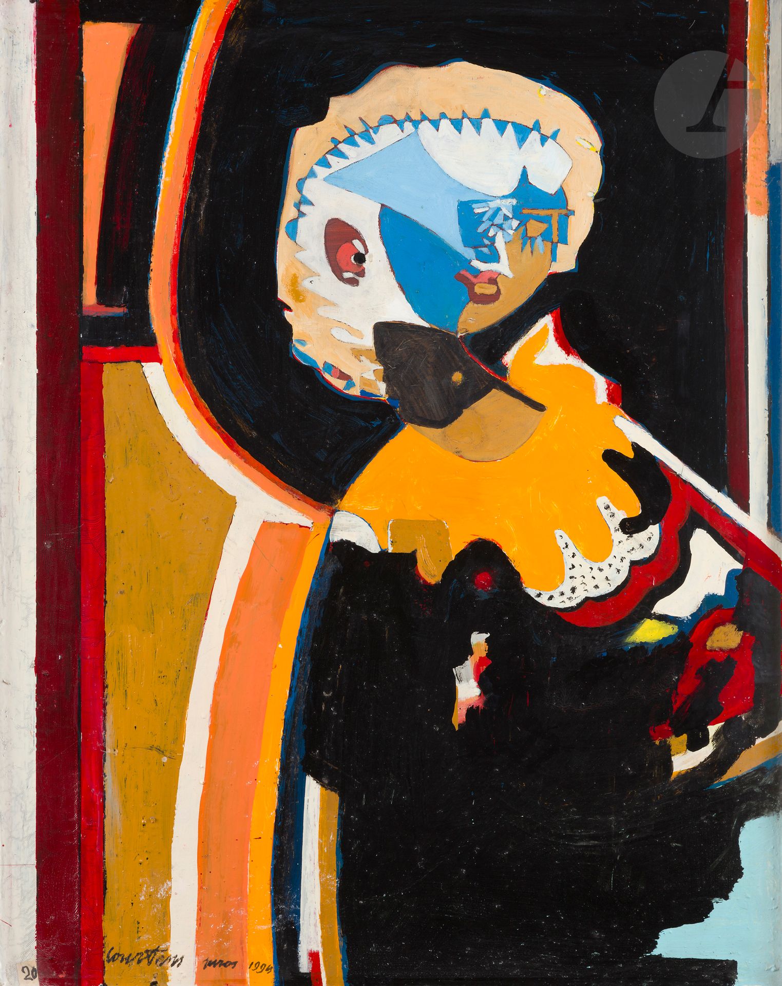 Pierre COURTENS (1921-2004)
Femme à la robe ou Marie, 1994
Acrylique sur toile.
Signée et datée en bas à gauche.
81 x 65 cm