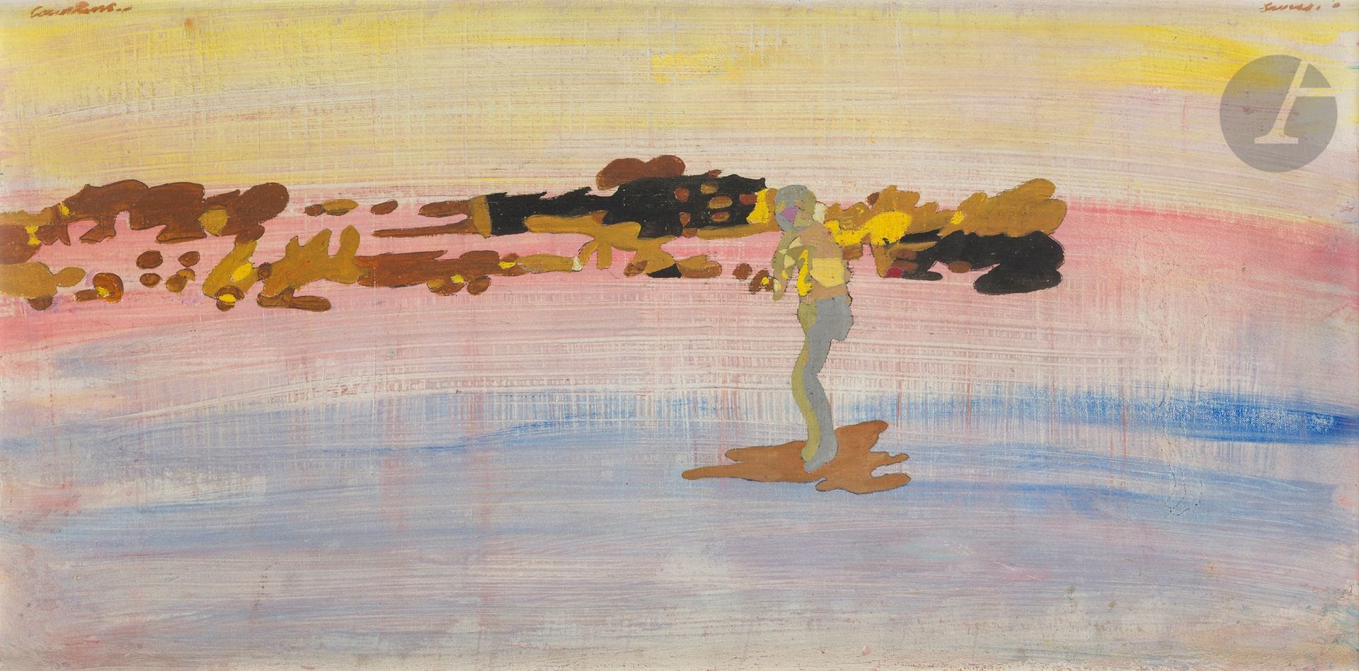 Pierre COURTENS (1921-2004)
Homme dans un paysage, 1969
Huile sur toile.
Signée et haut à gauche.
35 x 70 cm