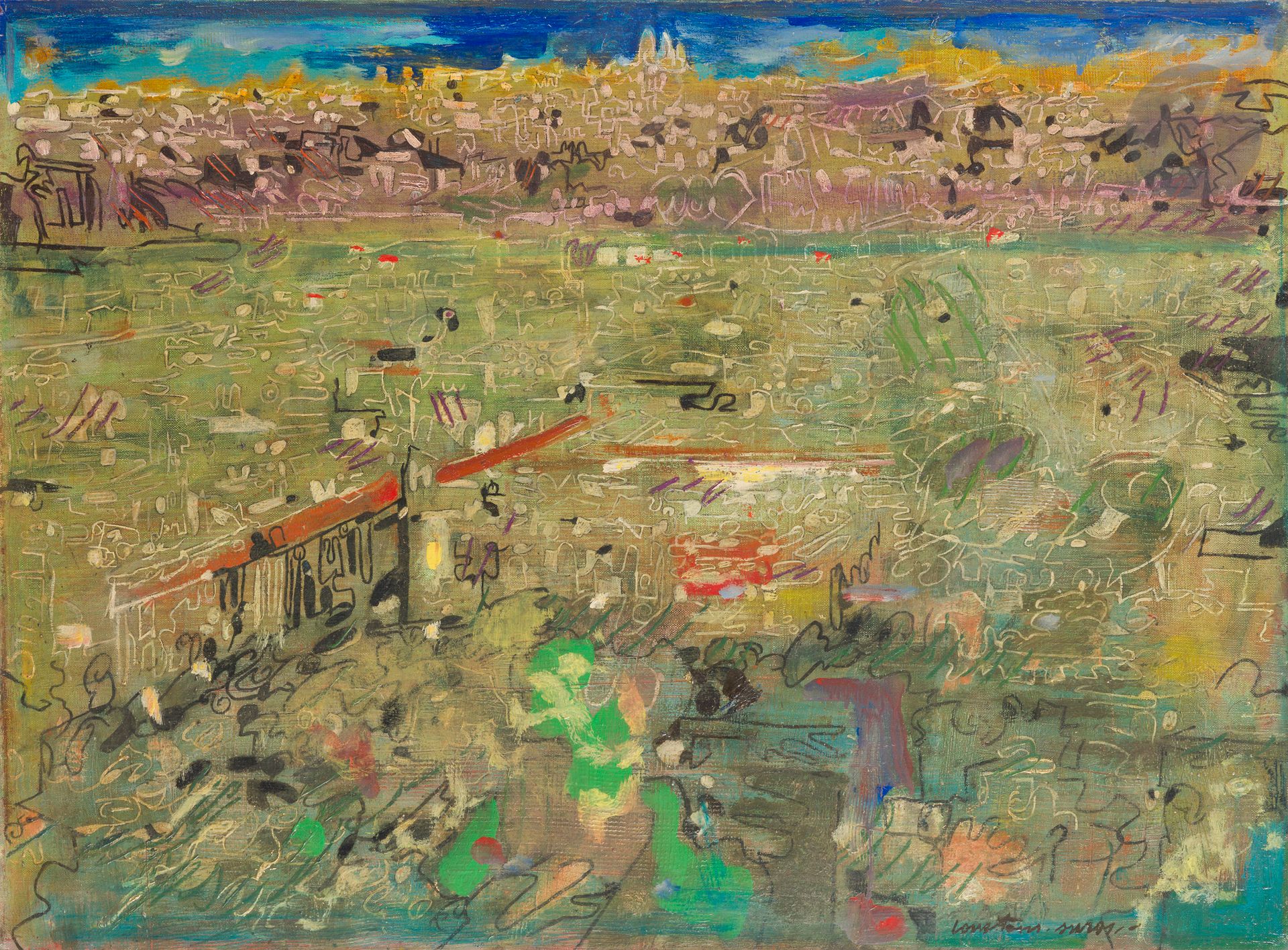 Pierre COURTENS (1921-2004)
Vue de Paris, 1971
Huile sur toile.
Signée en bas à droite.
Signée et datée au dos.
60 x 81 cm
