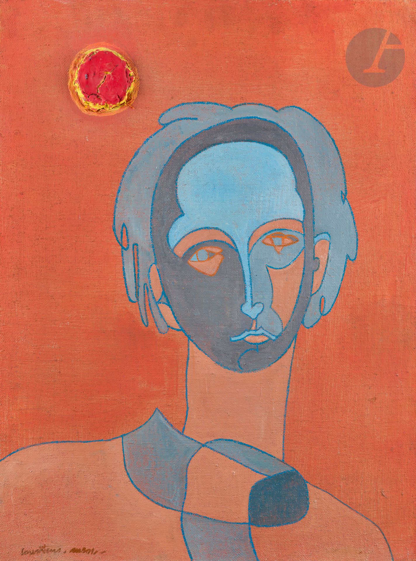 Pierre COURTENS (1921-2004)
Autoportrait, 1971
Huile sur toile montée sur panneau.
Signée en bas à gauche.
(Petite restauration).
81 x 60 cm