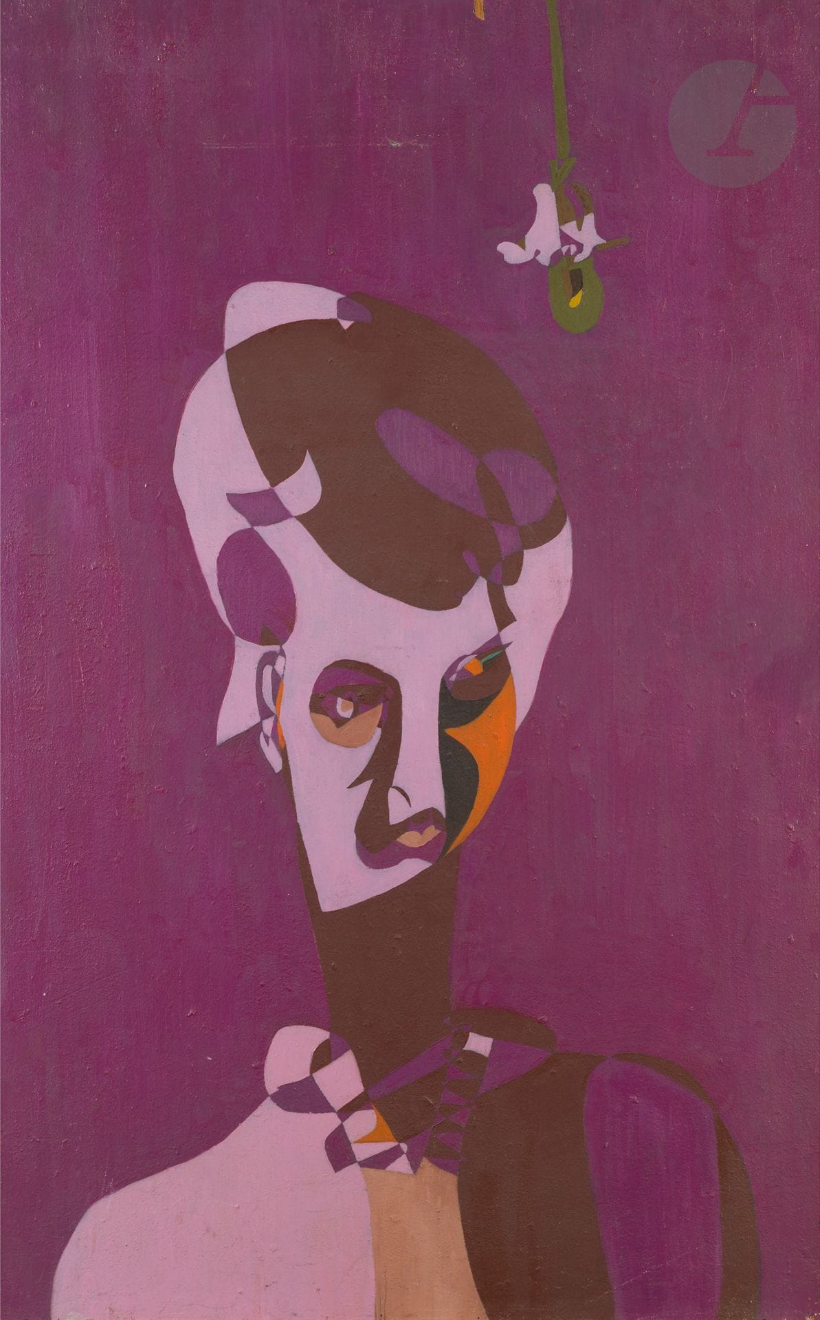 Pierre COURTENS (1921-2004)
Woman with purple background and light bulb
Oil on panel.
Unsigned.
(Missing).
130 x 81 cm
