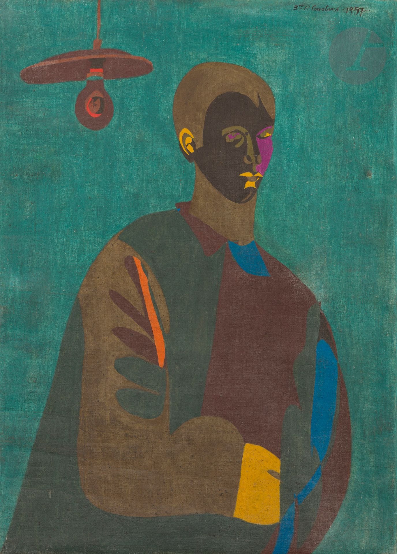 Pierre COURTENS (1921-2004)
Young man with lamp, 1957
Oil on canvas.
Signed and dated upper right.
Signed on the back.
100 x 73 cm