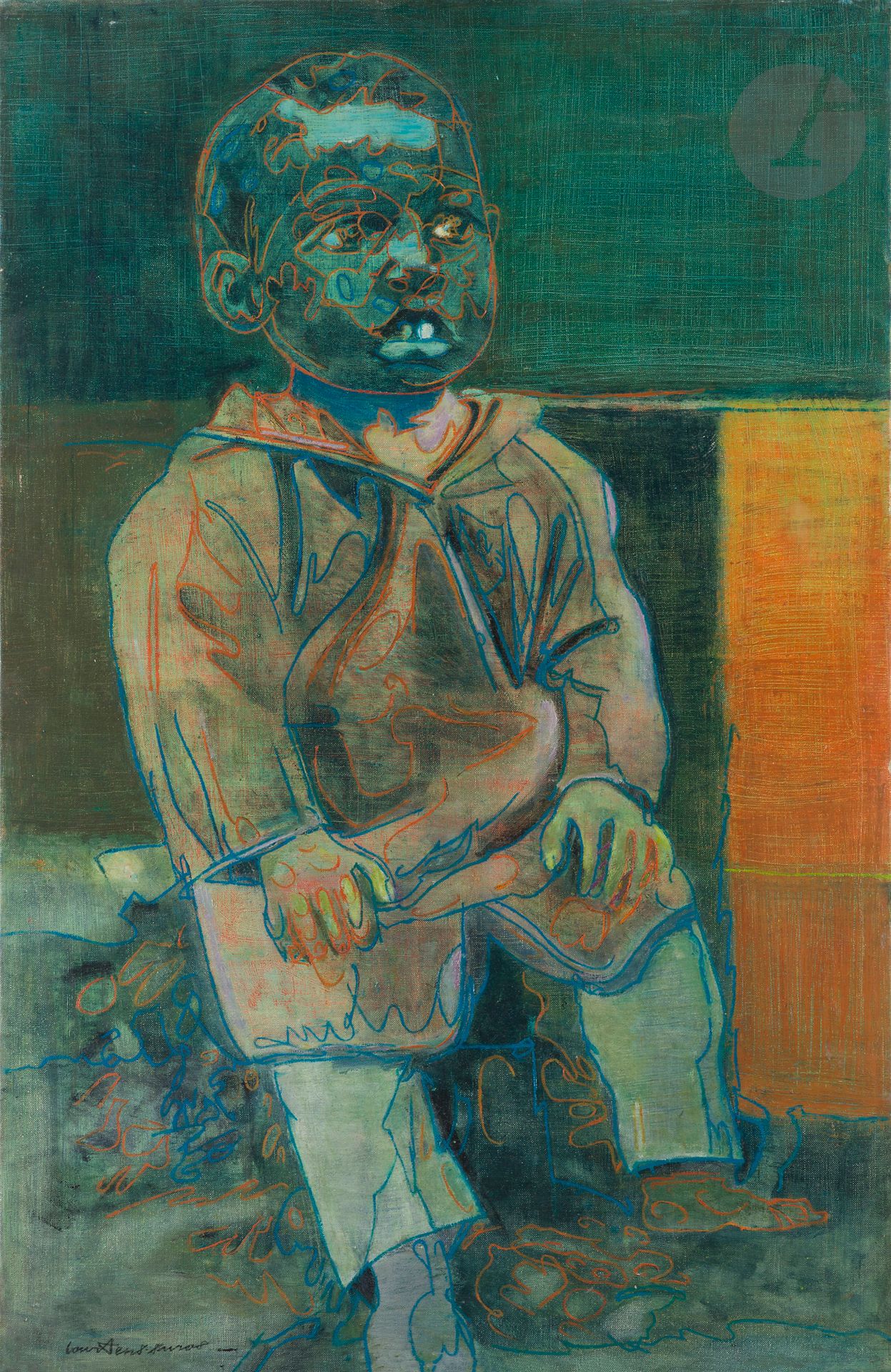 Pierre COURTENS (1921-2004)
Enfant assis, 1967
Huile sur toile.
Signée en bas à gauche.
100 x 65 cm