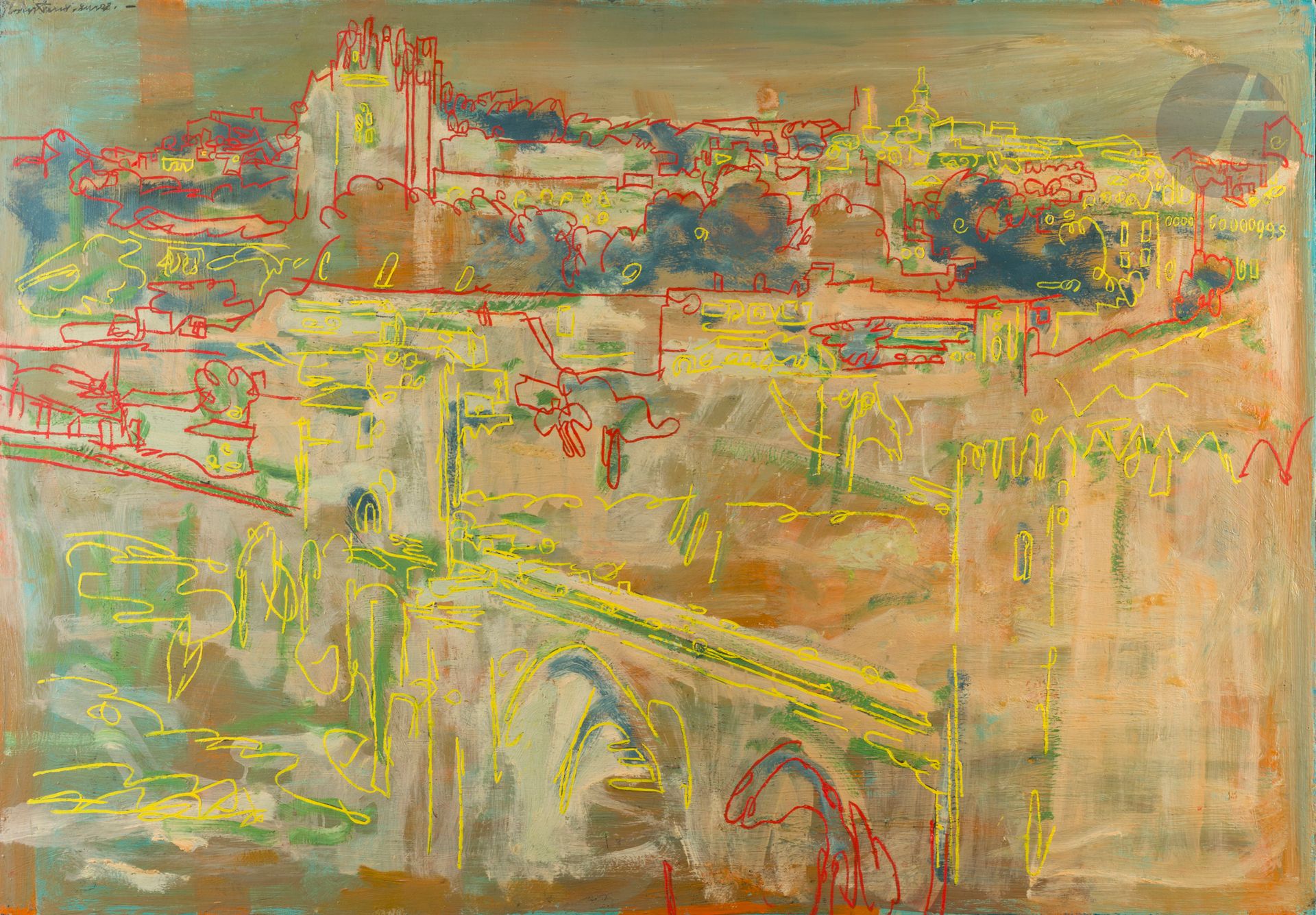 Pierre COURTENS (1921-2004)
Avila, San Giovanni, 1981
Huile sur toile montée sur panneau.
Signée en haut à gauche.
81 x 116 cm