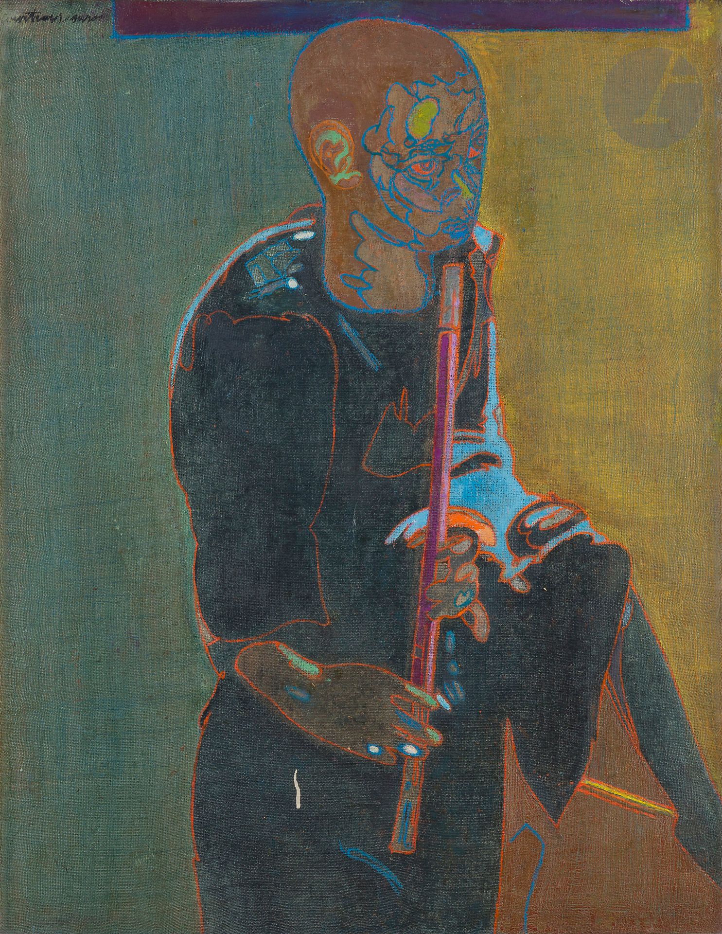 Pierre COURTENS (1921-2004)
Le Flûtiste
Huile sur toile montée sur carton.
Signée en haut à gauche.
101 x 79 cm