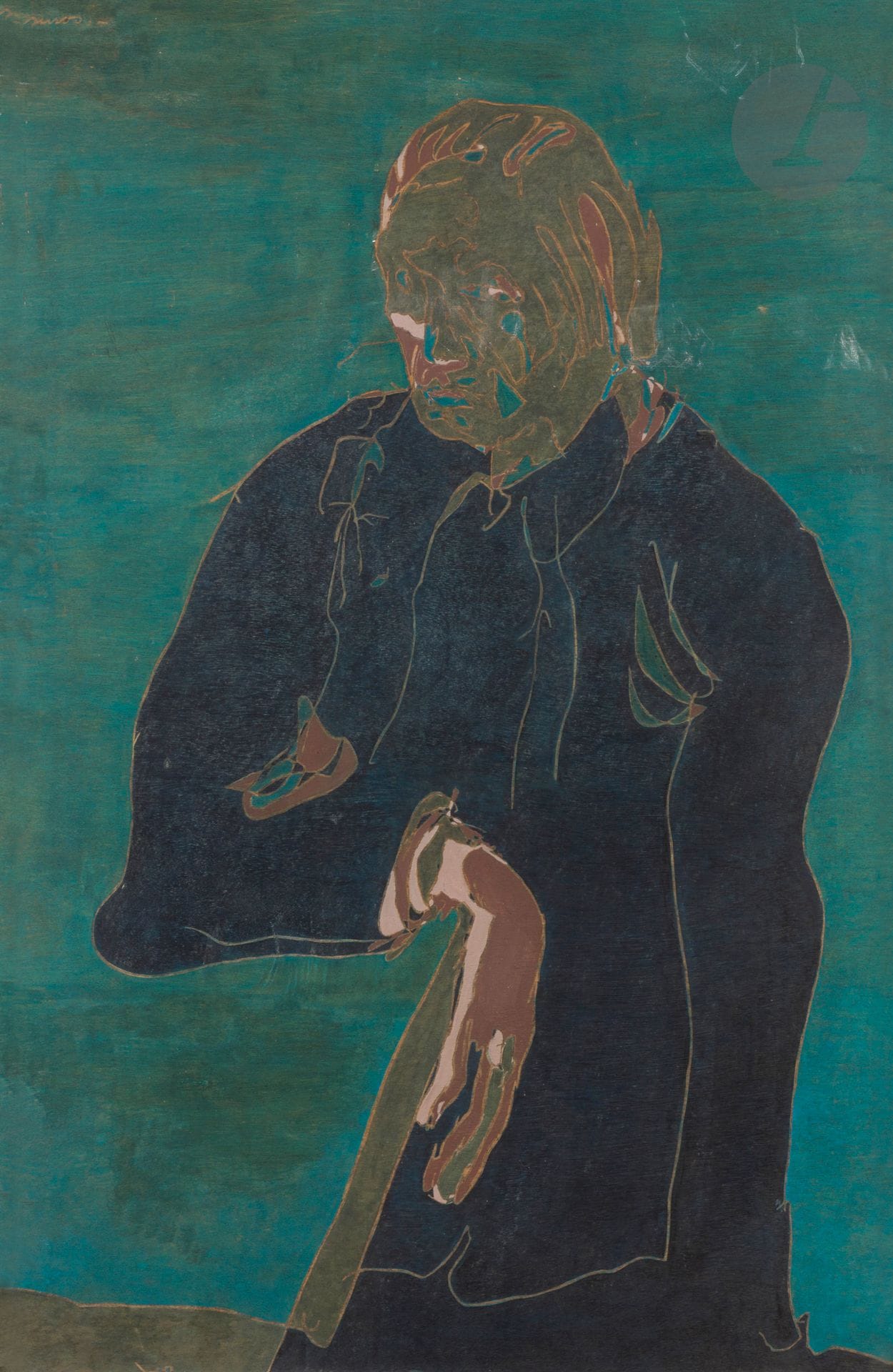 Pierre COURTENS (1921-2004)
Personnage à la table verte
Huile sur panneau.
Signée en haut à gauche.
100 x 65 cm