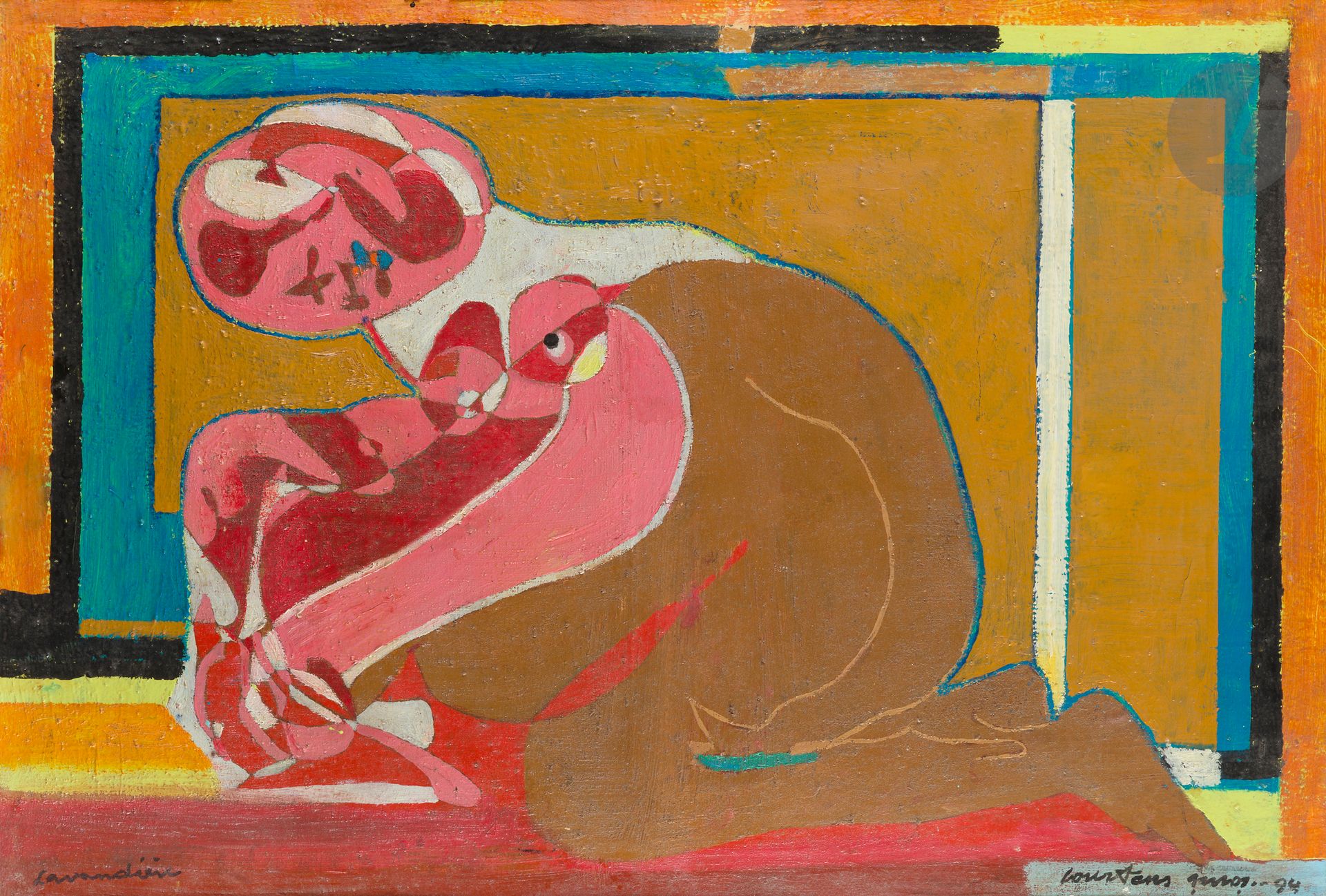 Pierre COURTENS (1921-2004)
Lavandière, 1994
Huile sur toile.
Signée et datée en bas à droite.
Titrée au dos sur le châssis.
65 x 92 cm