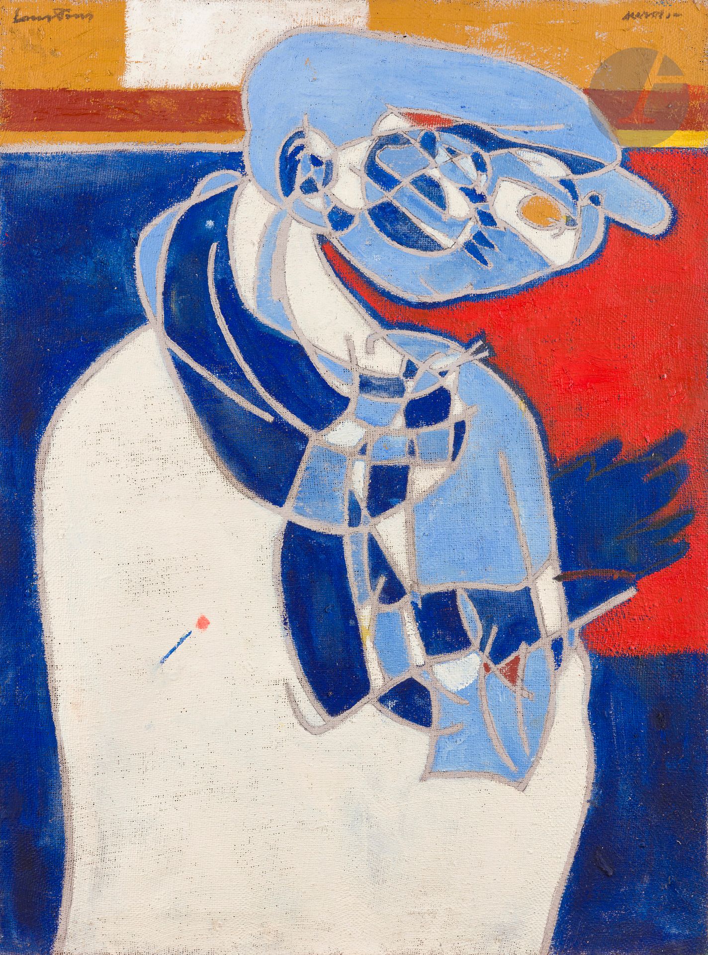 Pierre COURTENS (1921-2004)
L'Écharpe bleue, vers 1980
Huile sur toile.
Signée en haut à gauche.
81 x 60 cm
