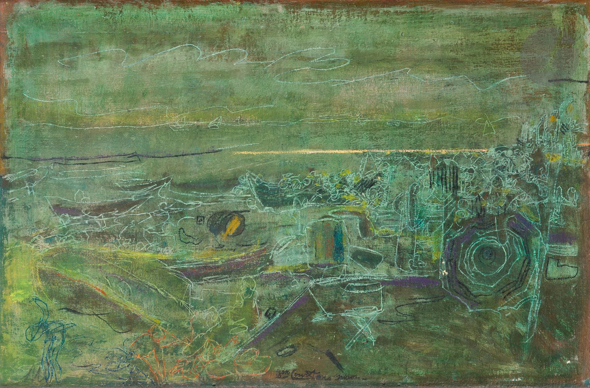 Pierre COURTENS (1921-2004)
Coucher de soleil sur la mer
Huile sur toile.
Signée en pied.
54 x 82 cm