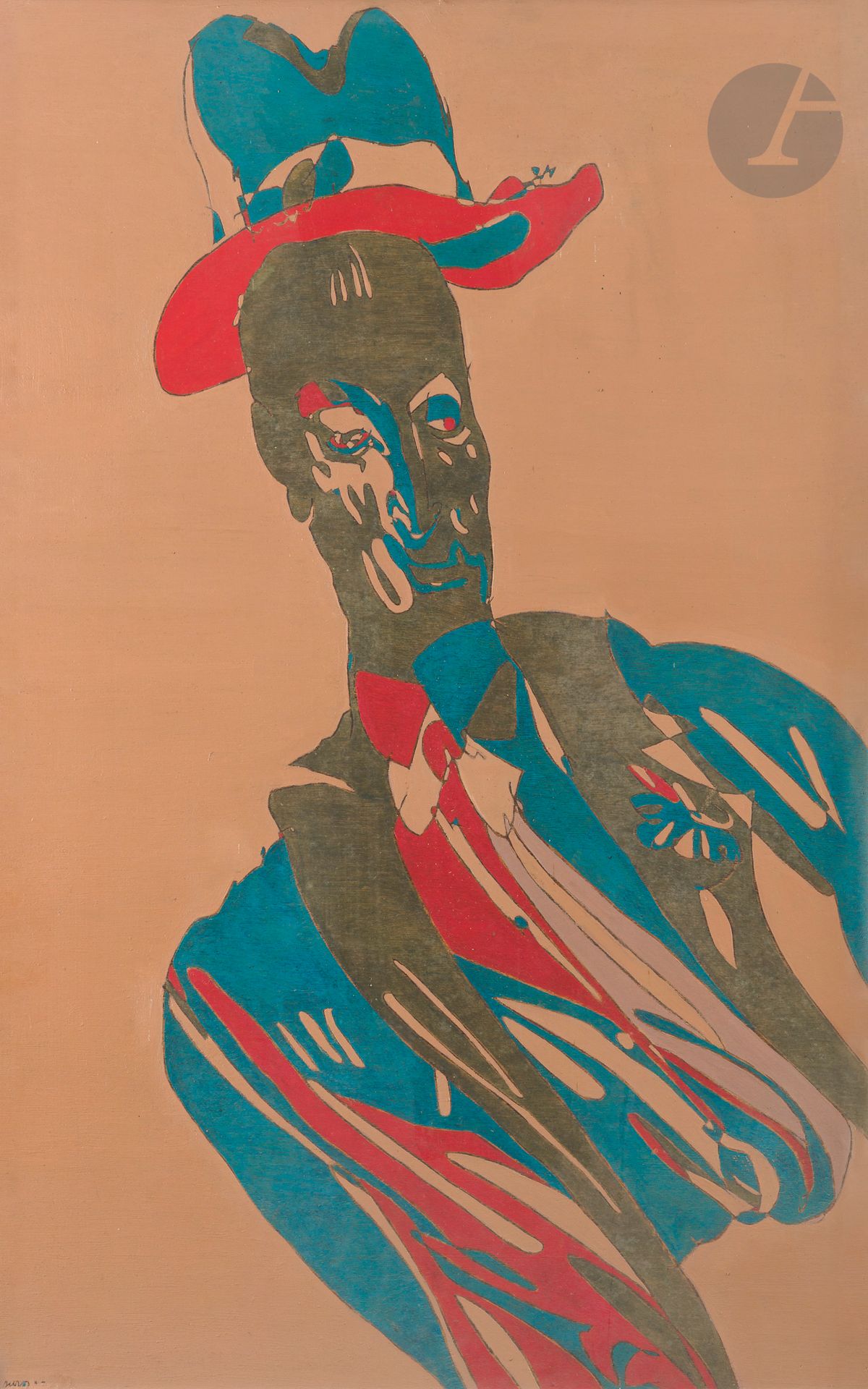 Pierre COURTENS (1921-2004)
Retour de fête, 1955
Oil on panel.
Signed lower left.
Dated and titled on a label on the back.
100 x 65 cm