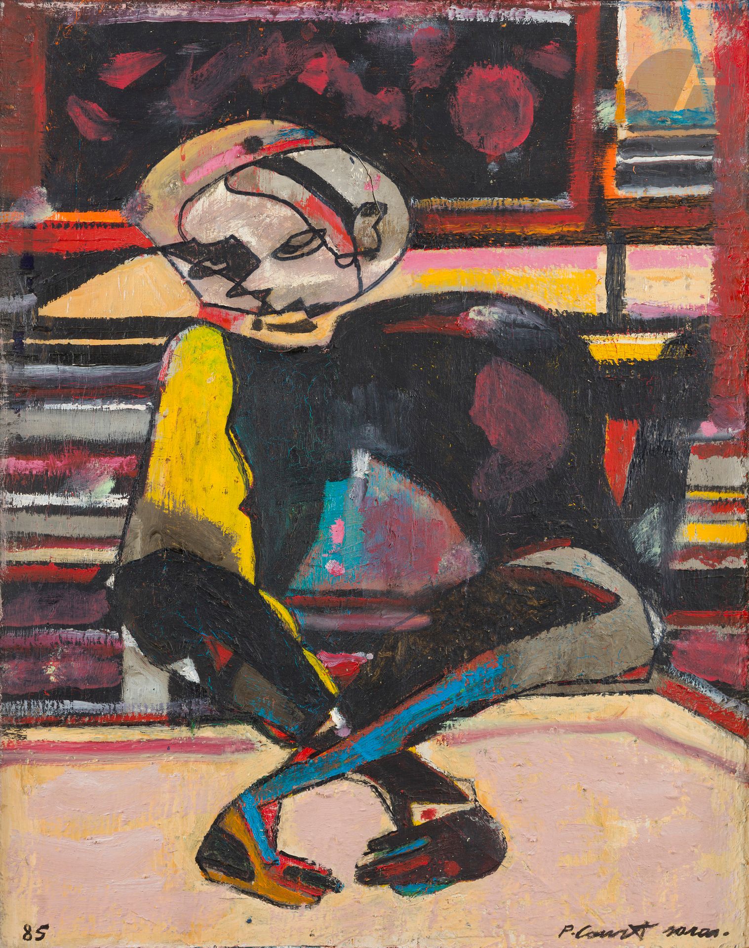 Pierre COURTENS (1921-2004)
Hotel hunter, 1985
Oil on canvas.
Signed and dated at foot.
73 x 54 cm