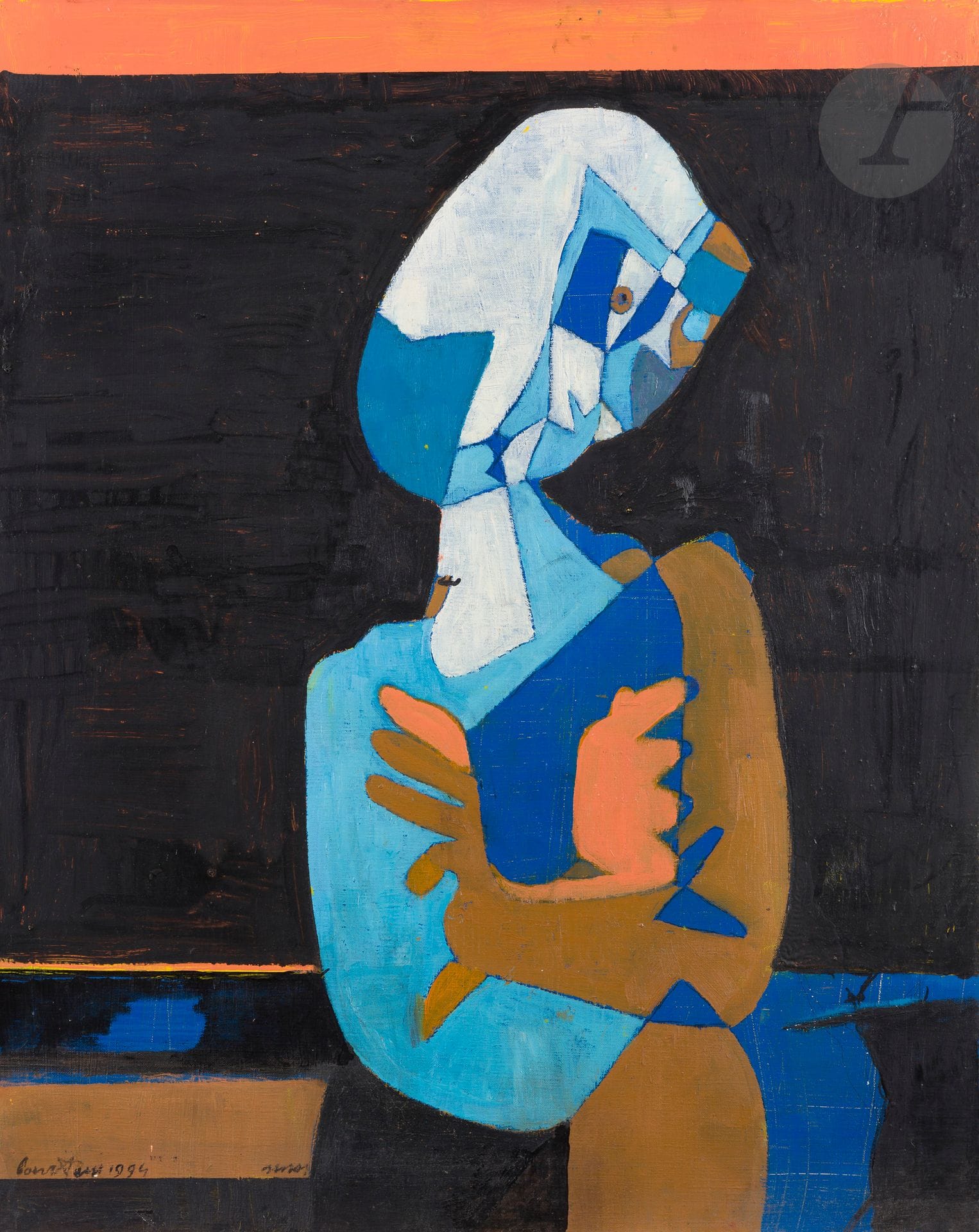 Pierre COURTENS (1921-2004)
Personnage aux bras croisés, 1994
Huile sur toile.
Signée et datée en bas à gauche.
81 x 65 cm