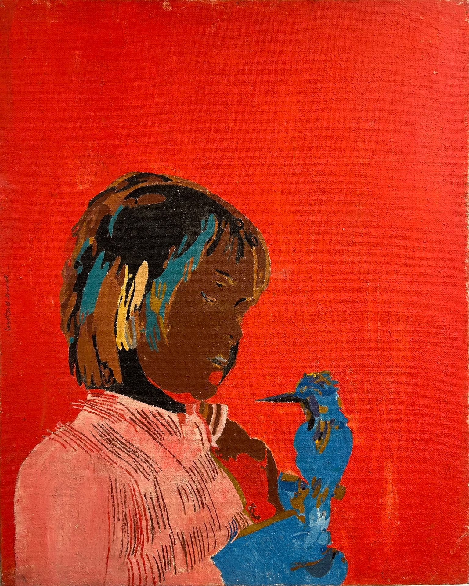 Pierre COURTENS (1921-2004)
Jeune fille à l'oiseau
Huile sur toile montée sur panneau.
Signée sur la gauche.
81 x 65 cm