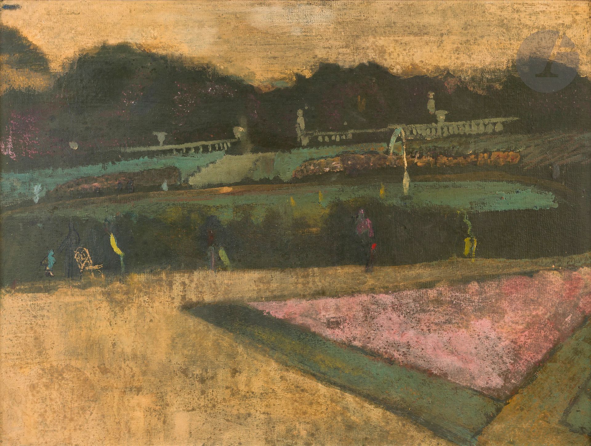 Pierre COURTENS (1921-2004)
Le Jardin du Luxembourg
Huile sur panneau.
Signée en haut à gauche (légèrement effacée).
58 x 77 cm