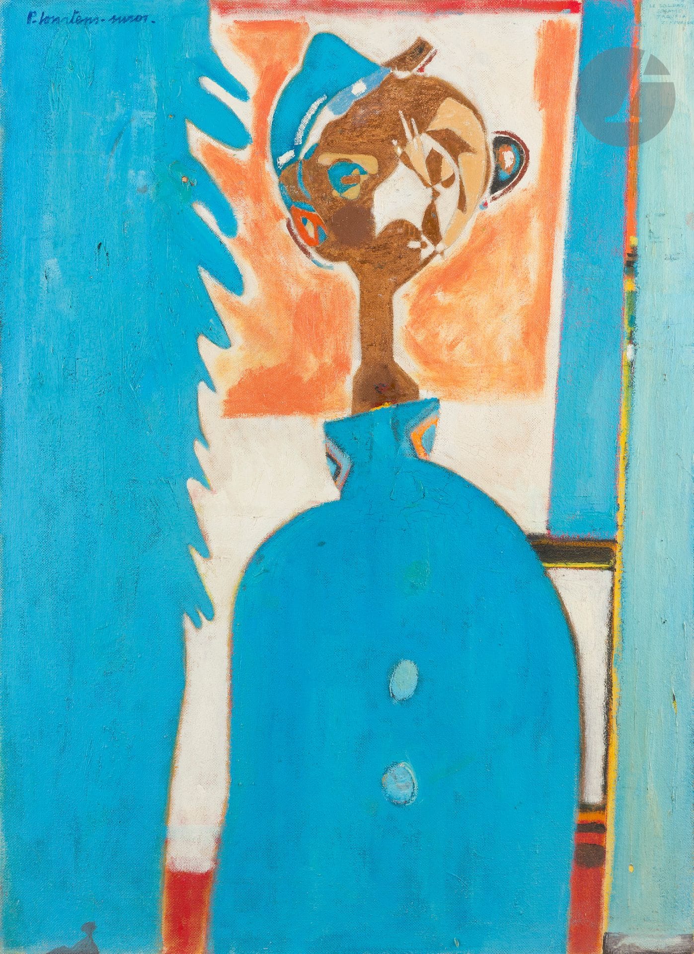 Pierre COURTENS (1921-2004)
Le Soldat sésame, 1987
Huile sur isorel.
Signée en haut à gauche.
110 x 80 cm