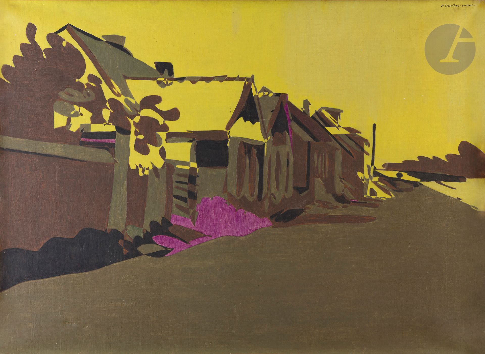 Pierre COURTENS (1921-2004)
Suburb with yellow sky
Oil on canvas.
Signed upper right.
(Scratch and dent).
73 x 100 cm
