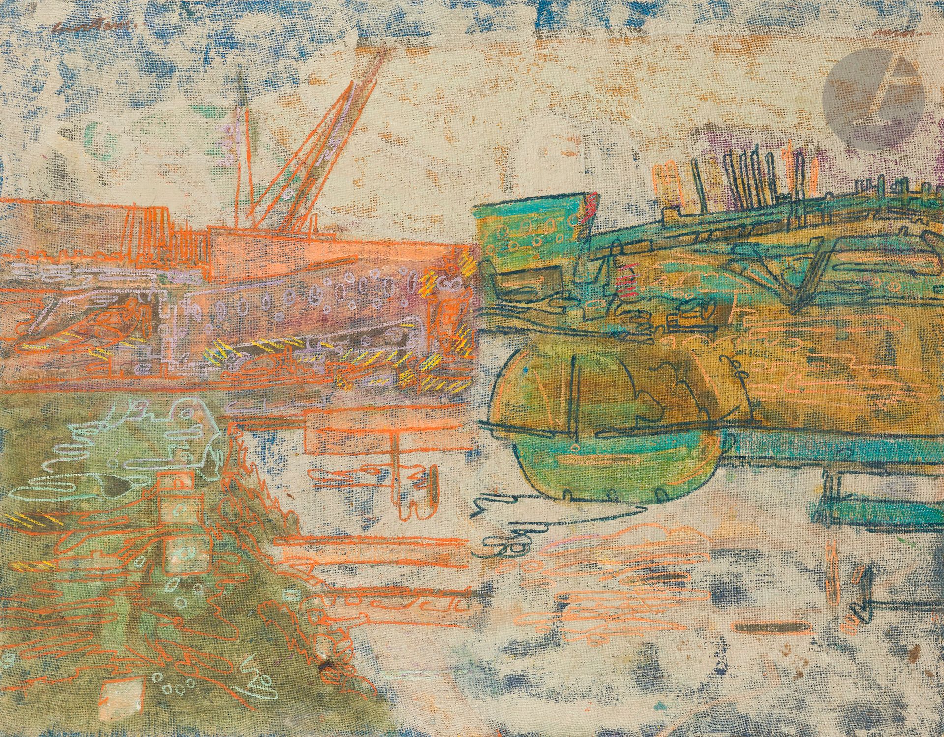 Pierre COURTENS (1921-2004)
Port marchand
Huile sur toile montée sur panneau.
Signée en haut à gauche.
100 x 81 cm
