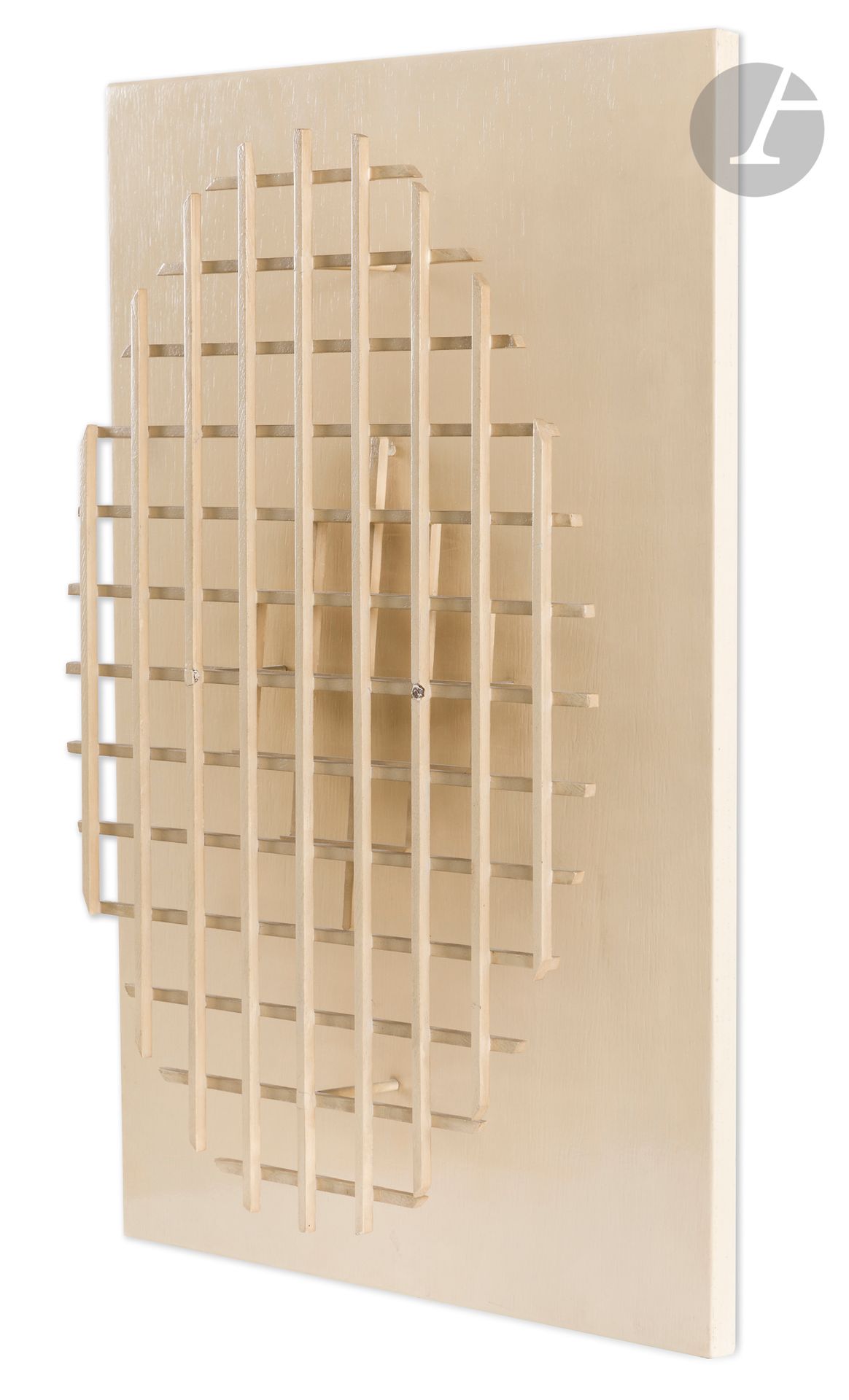 Salvador PRESTA [Italian] (b. 1925) 
Modulacion Vibratoria y Metrica, 1967
Painted wood assemblage.
Signed, dated and titled on the back.
(Slightly missing).
70 x 50 cm

A certificate from the artist, dated March 26, 1991, will be given to the purchaser.