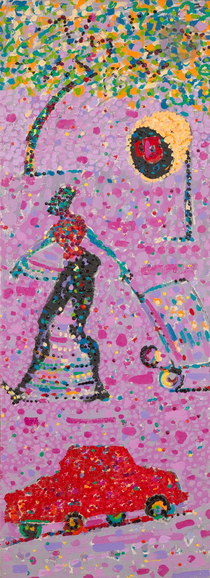 Fernando MENDONÇA [brésilien] (né en 1962)
A Mesma Cena II, 1985
Acrylique sur toile.
Signée, datée et titrée au dos.
125 x 46 cm